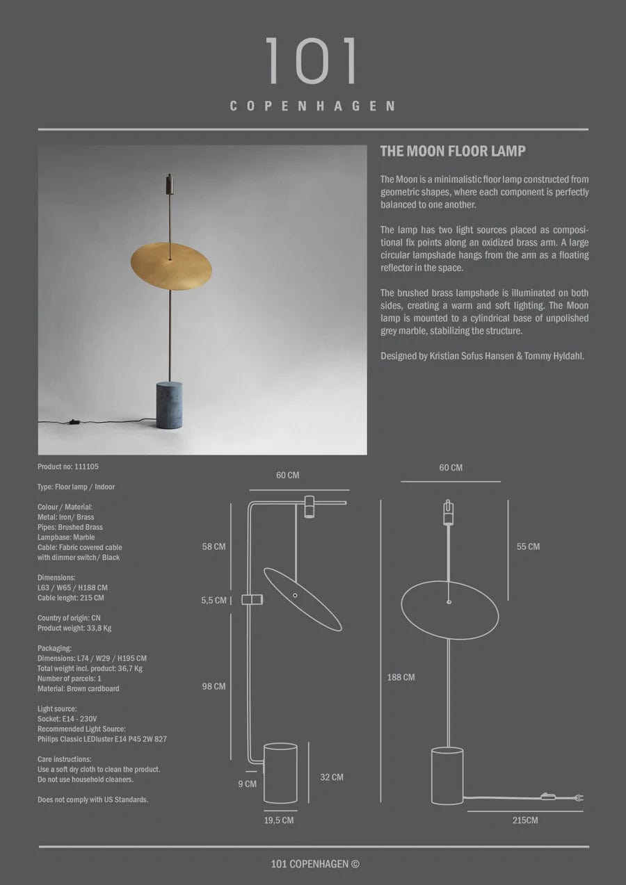101 COPENHAGEN Επιδαπέδιο Φωτιστικό Φωτιστικό Δαπέδου, Moon Floor Lamp, Μάρμαρο/Ορείχαλκος/Σίδερο/Αλουμίνιο/Χρυσό, E14-230V, 188x63x65cm, 101 COPENHAGEN