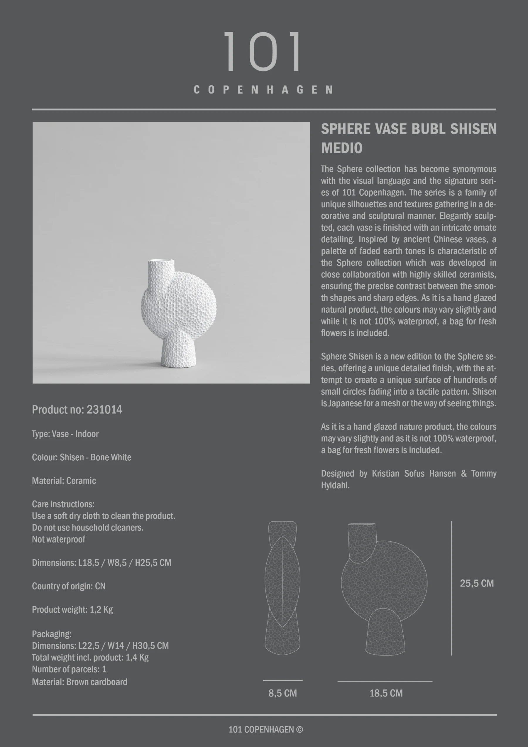 101 COPENHAGEN Βάζο Sphere Bubl Medio Shisen Κεραμικό Διακοσμητικό Βάζο Άσπρο, 26x18x8cm 101 COPENHAGEN