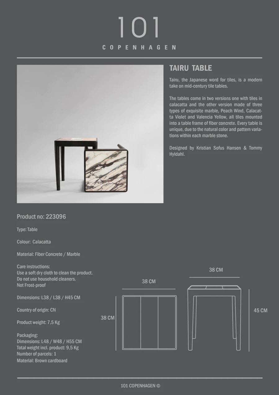 101 COPENHAGEN Τραπέζι Τραπέζι Tairu Table Calacatta Μάρμαρο Και Ινώδες Σκυρόδεμα Καφέ Σκούρο  L38xW38xH45cm 101 COPENHAGEN