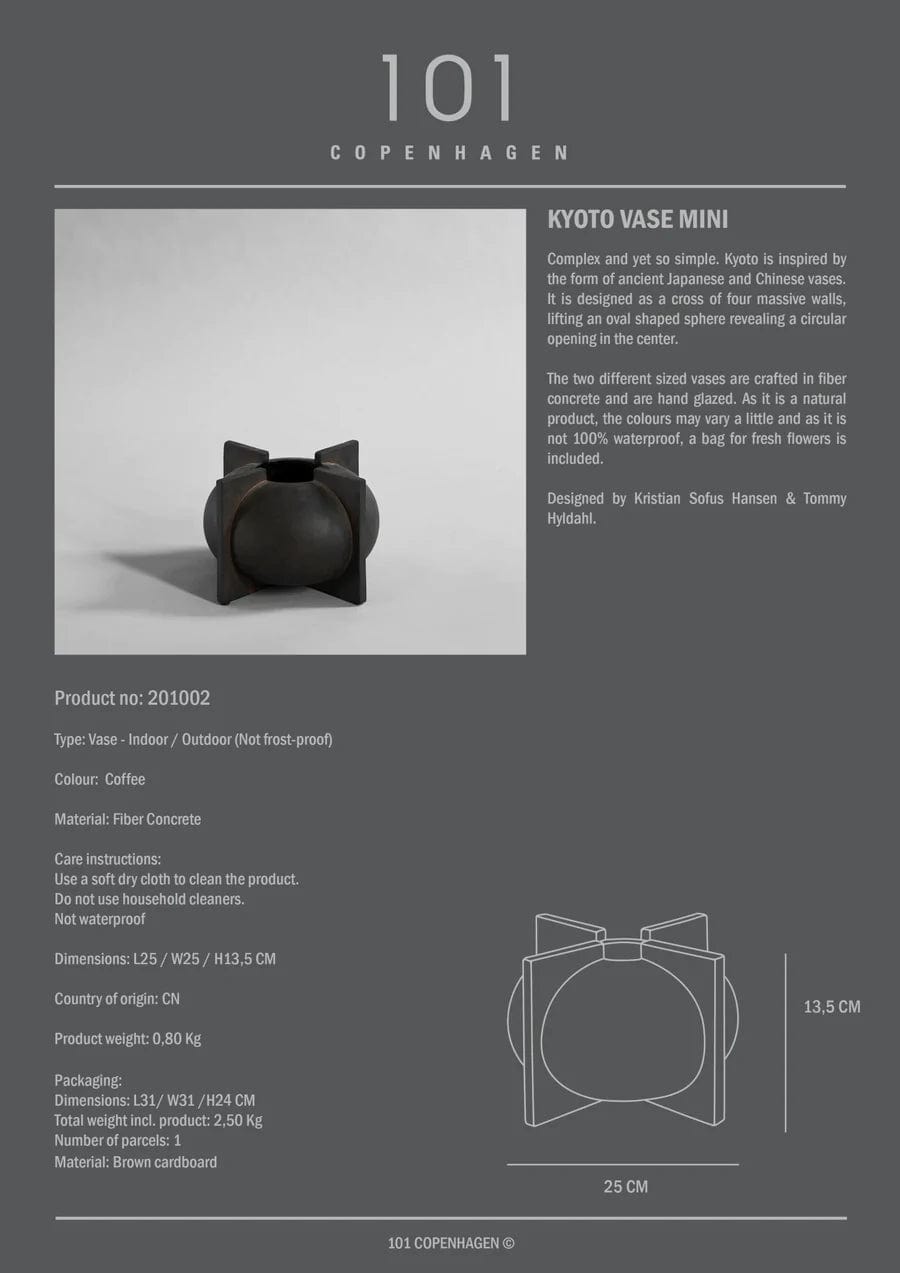 101 COPENHAGEN Βάζο Βάζο Kyoto Mini Κεραμικό Μαύρο/Καφέ 13.5x25x25cm 101 COPENHAGEN