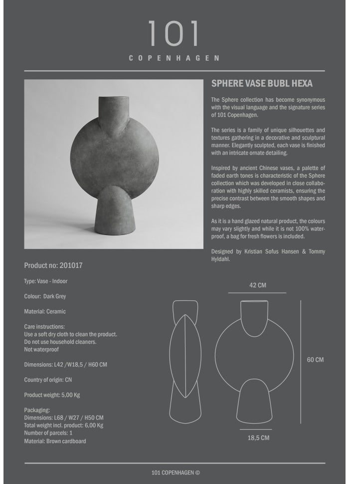 101 COPENHAGEN Βάζο Βάζο, Sphere Bubl, Hexa, Γκρι, Κεραμικό, 60x18.5x42 cm, 101 COPENHAGEN