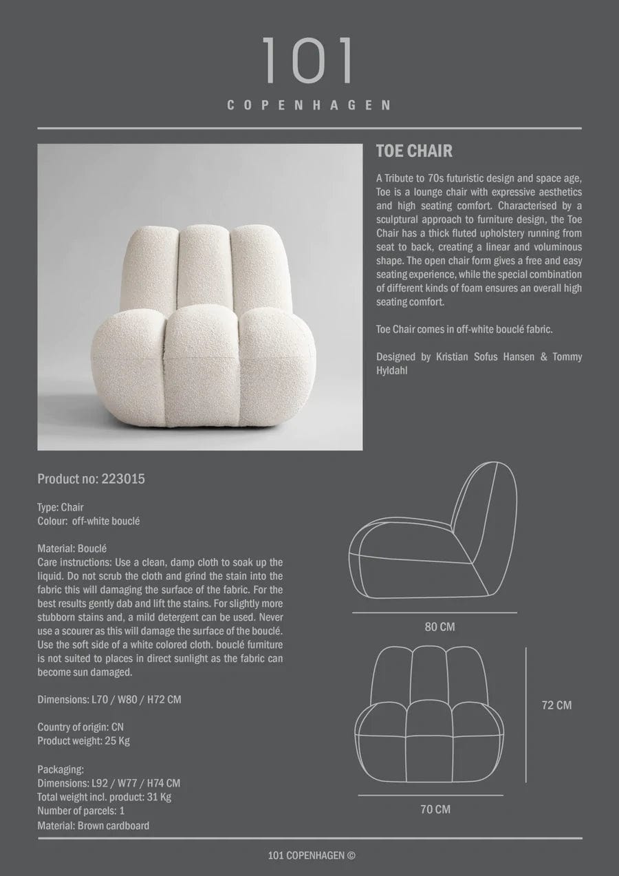 101 COPENHAGEN Πολυθρόνα Πολυθρόνα Toe Chair Λευκή Μπουκλέ/Σανέλ (Bouclé) L70xW80xH72 cm 101 COPENHAGEN