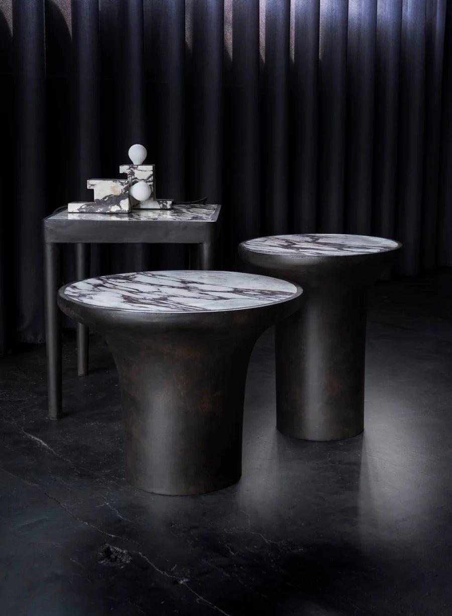 101 COPENHAGEN Coffee Table Τραπέζι, Trumpet Table Low, Μάρμαρο Και Ινώδες σκυρόδεμα, Καφέ Σκούρο, L45xW45xH35 , 101 COPENHAGEN