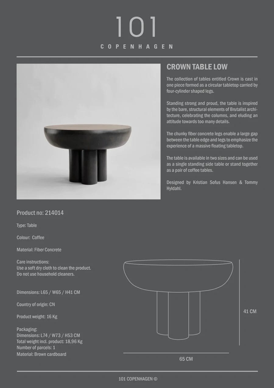 101 COPENHAGEN Coffee Table Τραπέζι Crown Table Tall Low Σκούρο Καφέ-Mαύρο, Fiber Concrete 50x45x45cm 101 COPENHAGEN