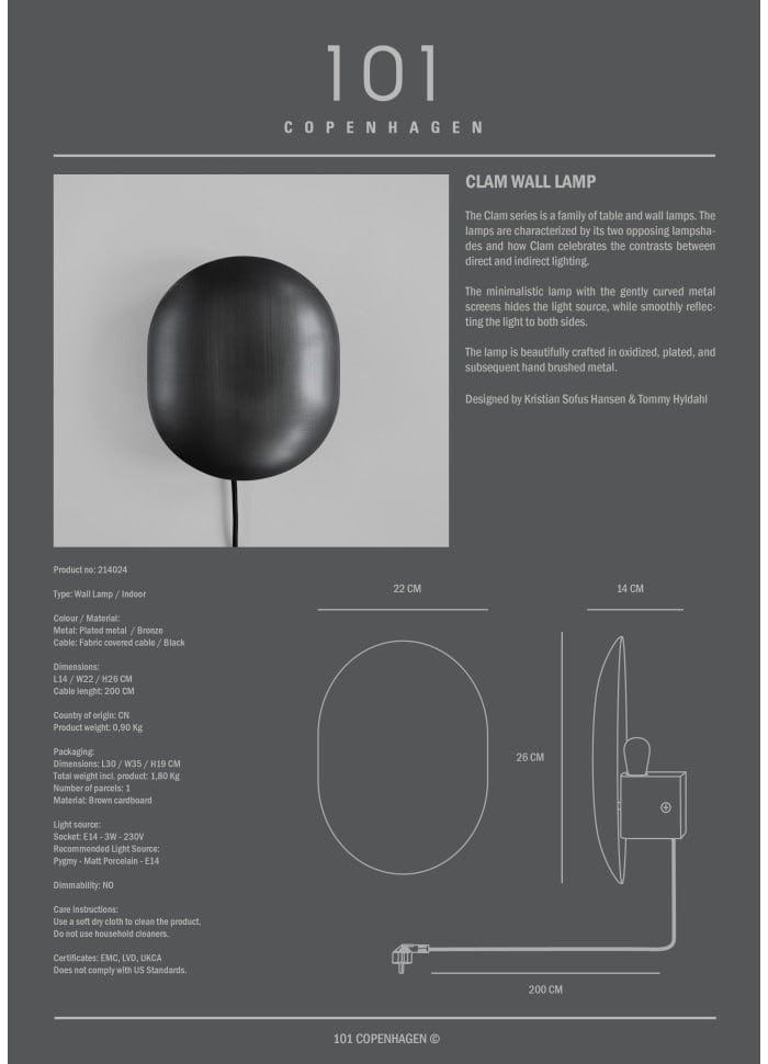 101 COPENHAGEN Επιτραπέζιο φωτιστικό Φωτιστικό Τοίχου Clam Μέταλλο Οξειδωμένο Μαύρο/Μπρονζέ E14-4.5W-230V 26x22x14cm 101 COPENHAGEN