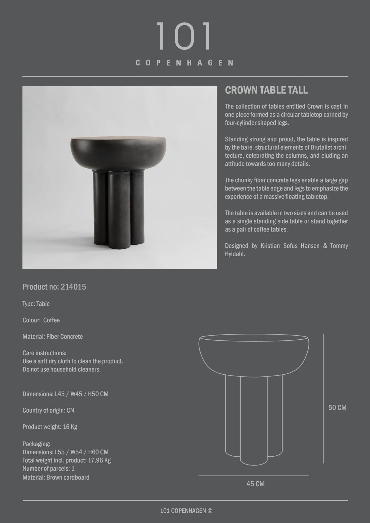 101 COPENHAGEN Coffee Table Τραπέζι Crown Table Tall Μαύρο Fiber concrete 101 COPENHAGEN