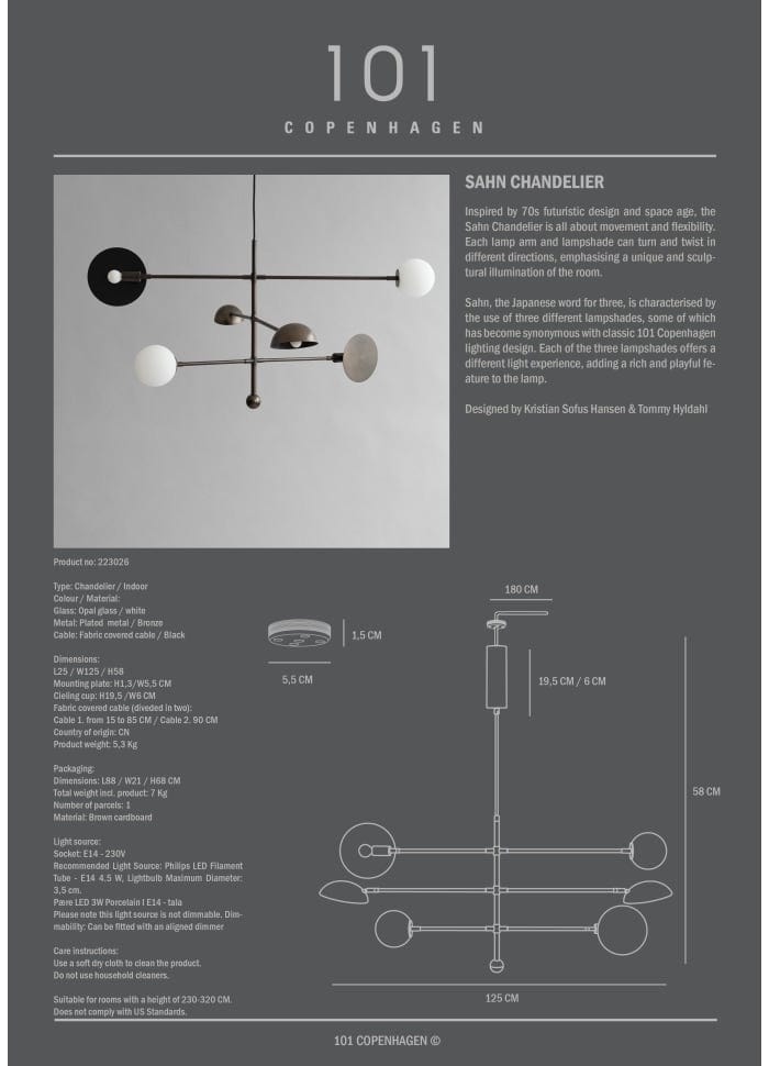 101 COPENHAGEN Φωτιστικό οροφής Φωτιστικό Οροφής Sahn Chandelier Μπρονζέ, Γυαλι Οπαλίνα/ Μέταλλο 25x58x125 101 Copenhagen