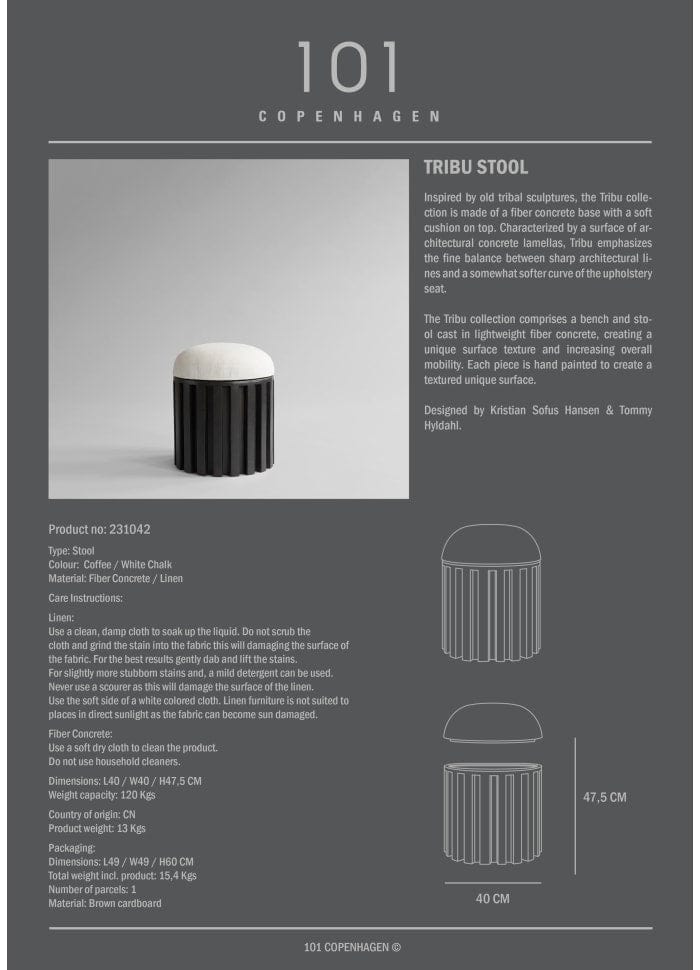 101 COPENHAGEN Σκαμπό Σκαμπό Tribu Stool Καφέ - Λευκό Λινό Μαξιλάρι Σκυρόδεμα Από Ίνες L40xW40xH47,5 101 COPENHAGEN
