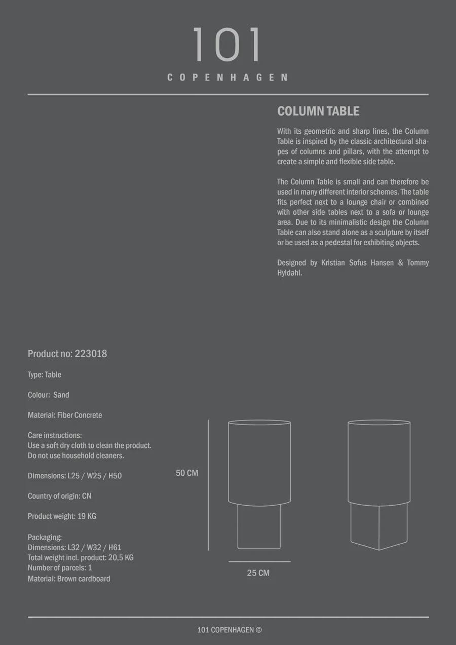 101 COPENHAGEN Coffee Table Τραπέζι Column Table Ινώδες Σκυρόδεμα Μπεζ L25xW25xH51 cm 101 COPENHAGEN