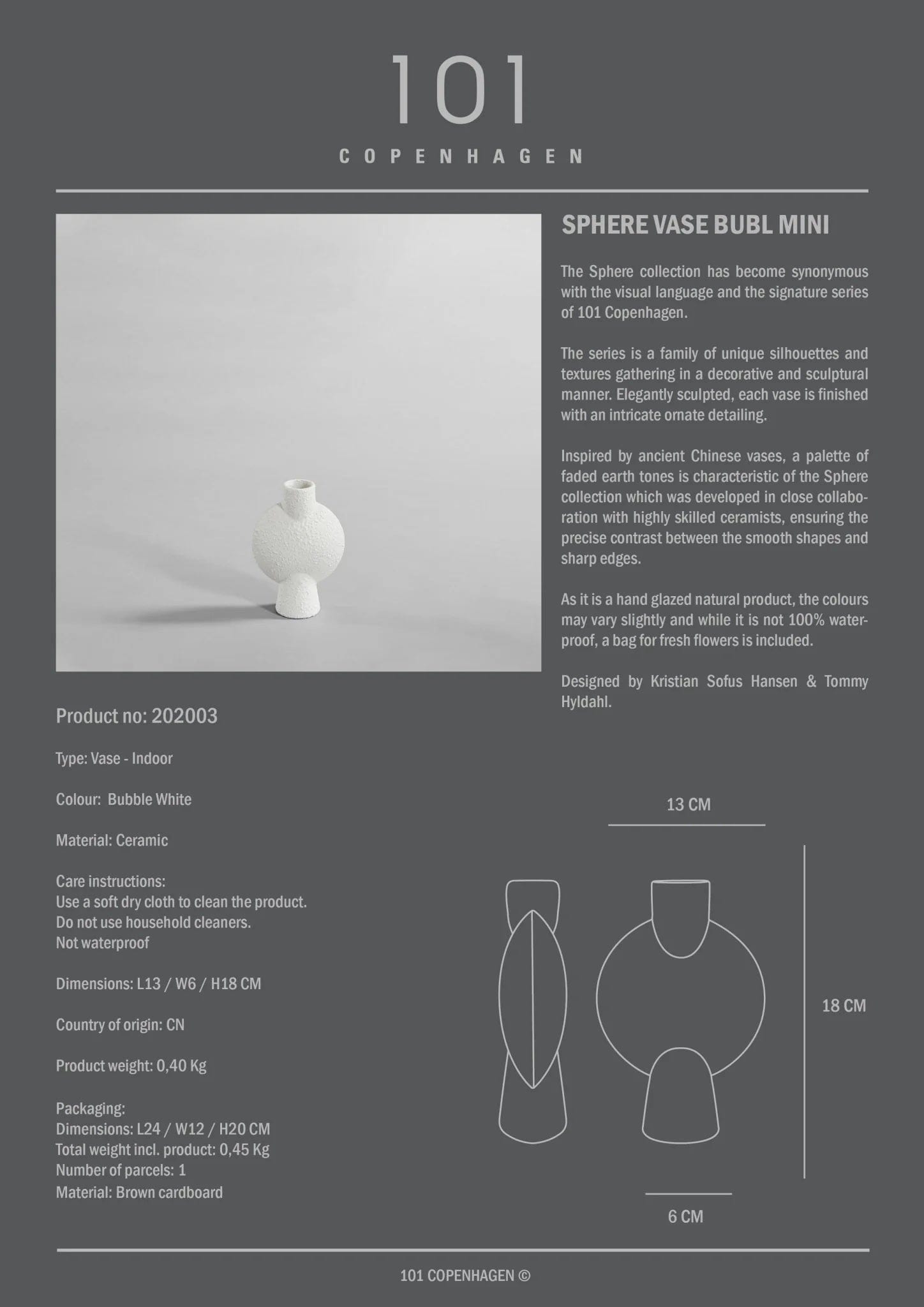 101 COPENHAGEN Βάζο Βάζο, Sphere Bubl, Mini, Άσπρο, Κεραμικό, 18x6x14cm, 101 COPENHAGEN