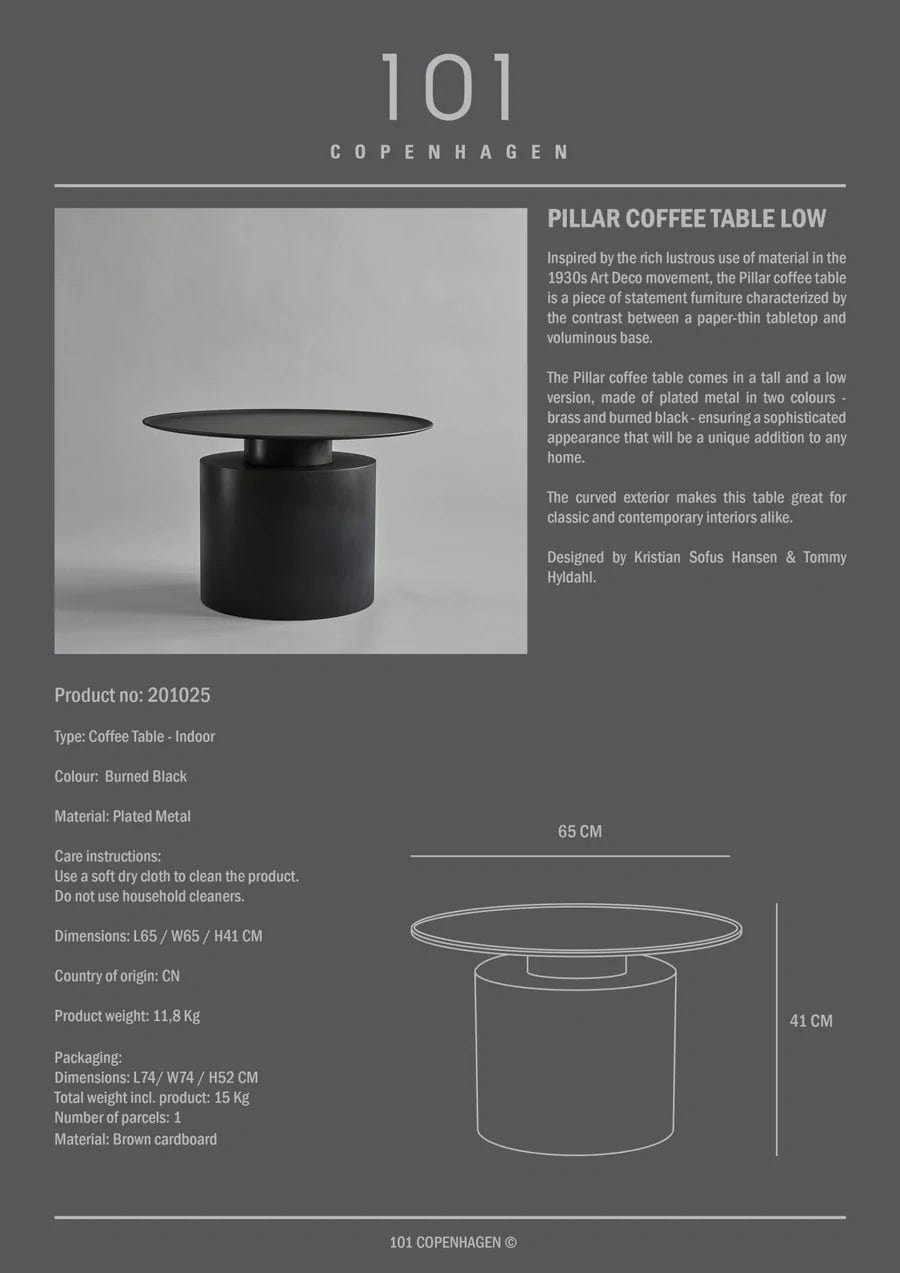 101 COPENHAGEN Coffee Table Τραπέζι Pillar Low Μαύρο Plated Metal H41x65Ø 101 COPENHAGEN