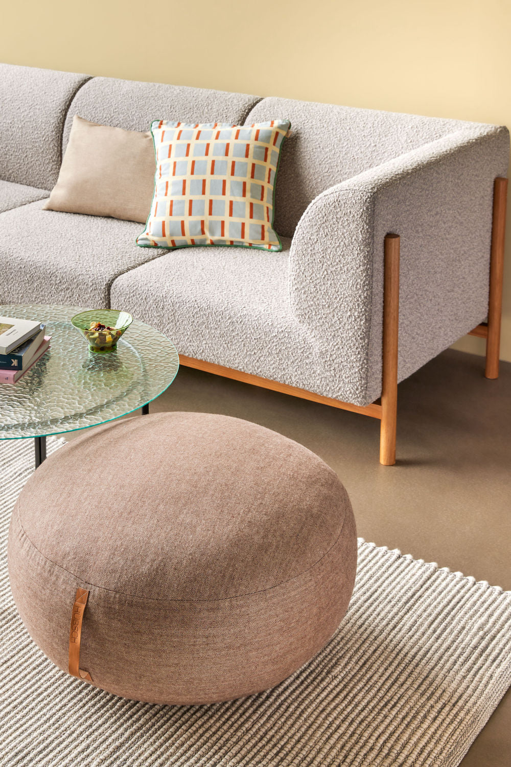 HUBSCH Καναπές Καναπές 3 Θέσεων Moment Small Γκρι, Natural Oak Wood/Polyester 257x89xh80 cm Hübsch