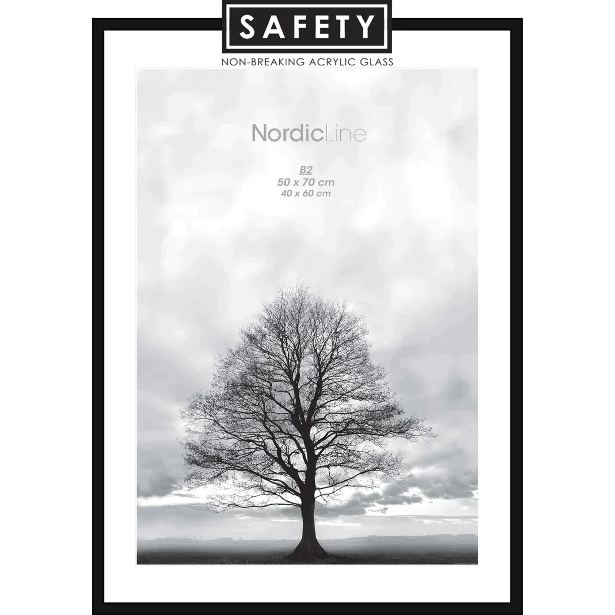 INCADO Κορνίζα Κορνίζα Nordic Line Slim  Modern Safety Μαύρο Ξύλο Ακ. Γυαλί 70x100 cm INCADO