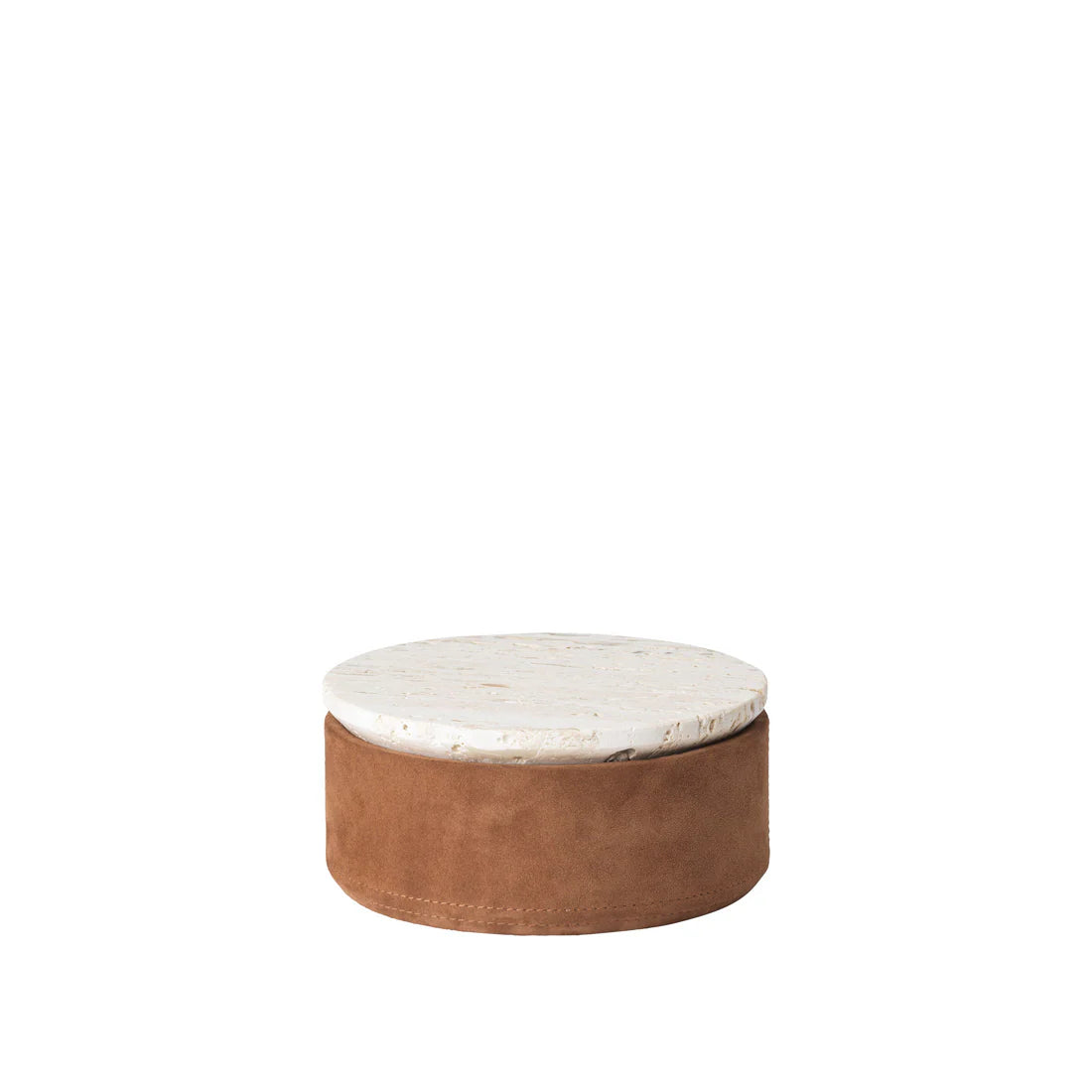 KRISTINA DAM studio Καλάθι αποθήκευσης Κουτί Αποθήκευσης Suede Box S - Τραβερτίνη Σουέντ Μπεζ Ταμπά Ø16 x H7,5 cm KRISTINA DAM studio