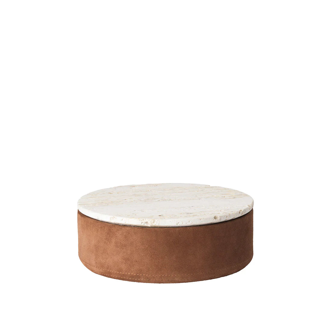 KRISTINA DAM studio Καλάθι αποθήκευσης Κουτί Αποθήκευσης Suede Box L - Τραβερτίνη Σουέντ Μπεζ Ταμπά Ø20 x H7,5 cm KRISTINA DAM studio