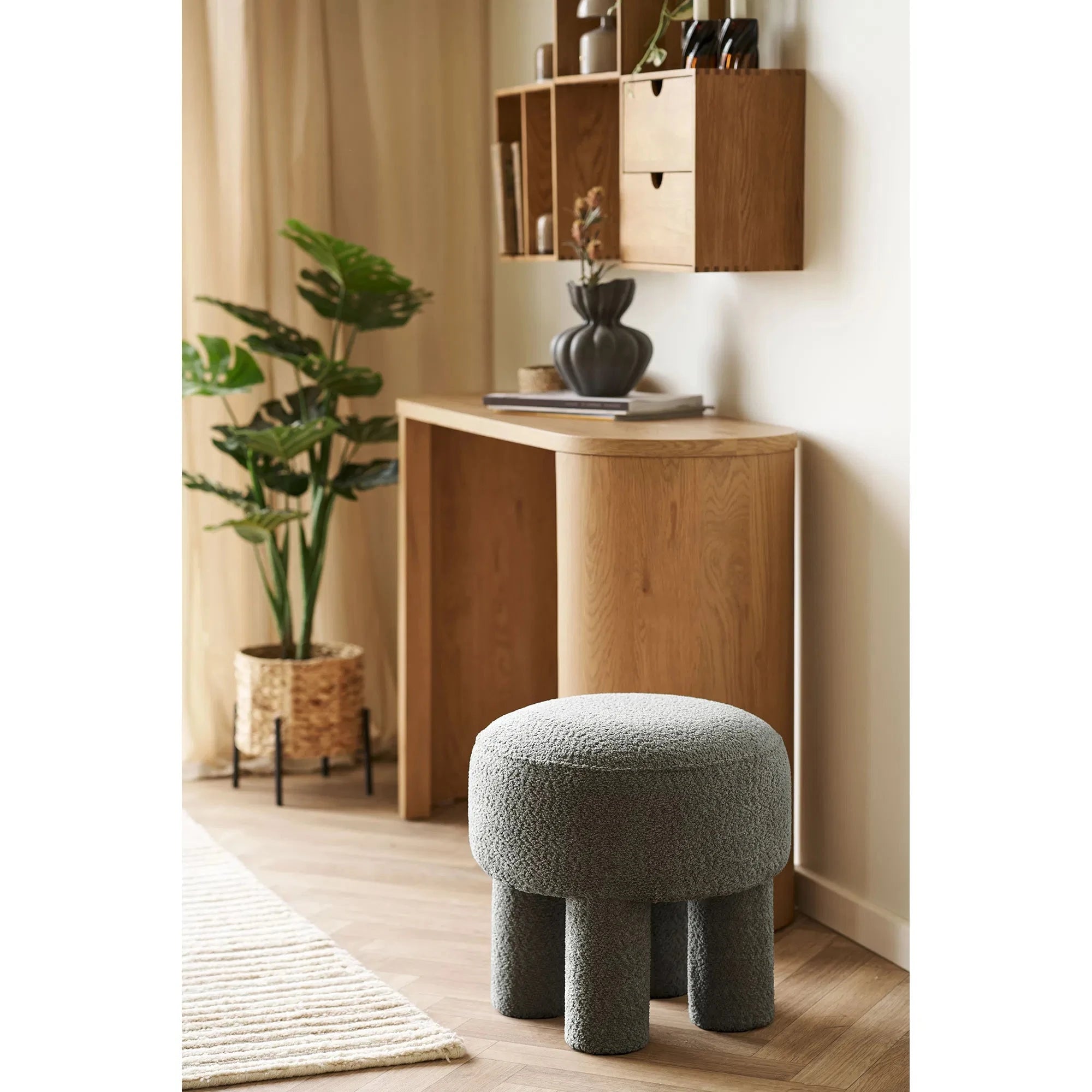 Πουφ Canberra - Πολυεστέρας Αφρός Σκούρο Γκρι ø43 x H43 cm HOUSE NORDIC