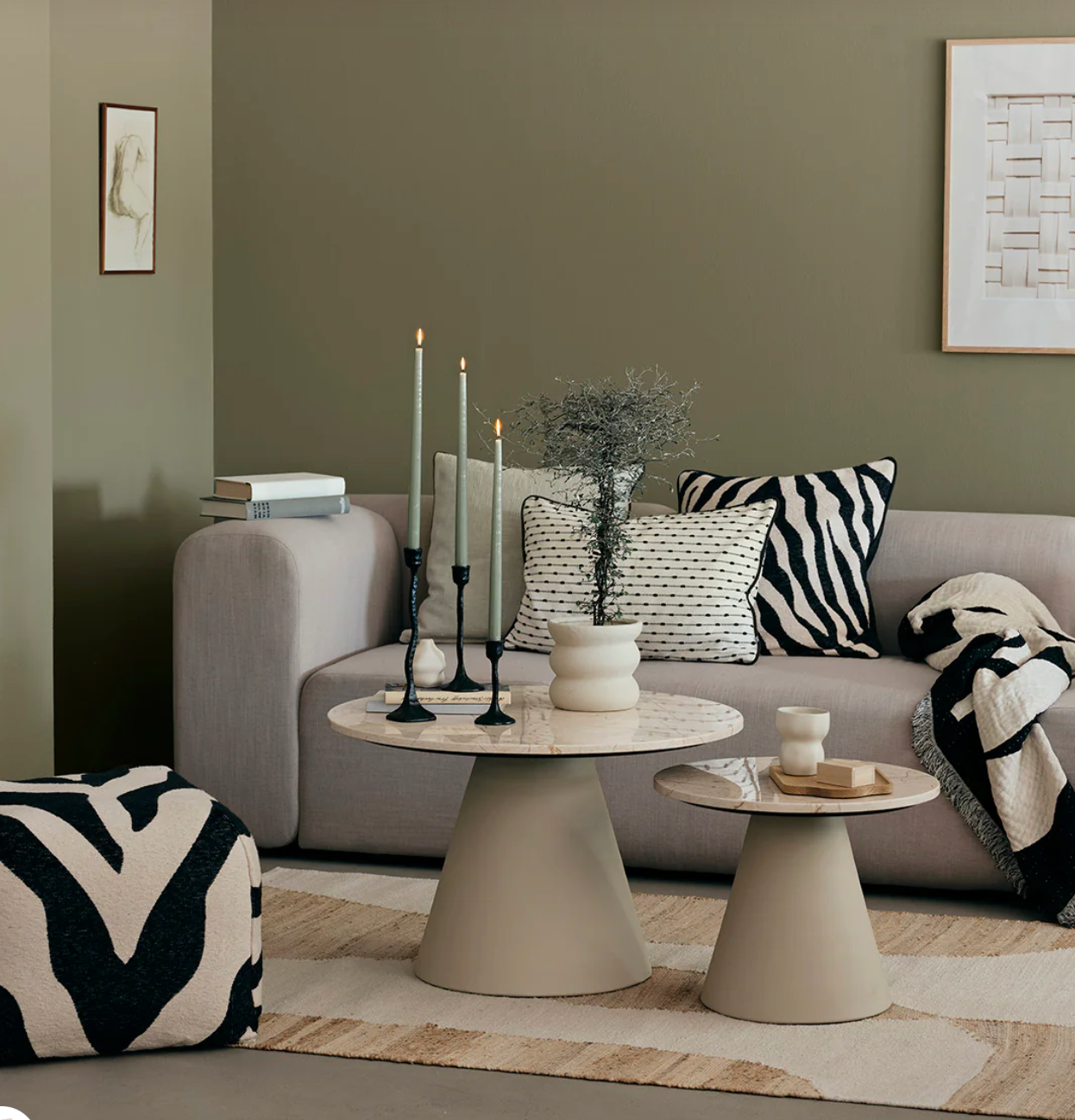 Πουφ Zebra Μαυρο/ Μπεζ 100% Βαμβάκι/ Εσωτερικά  Polystyrene W50 x D50 x H38cm Broste Copenhagen