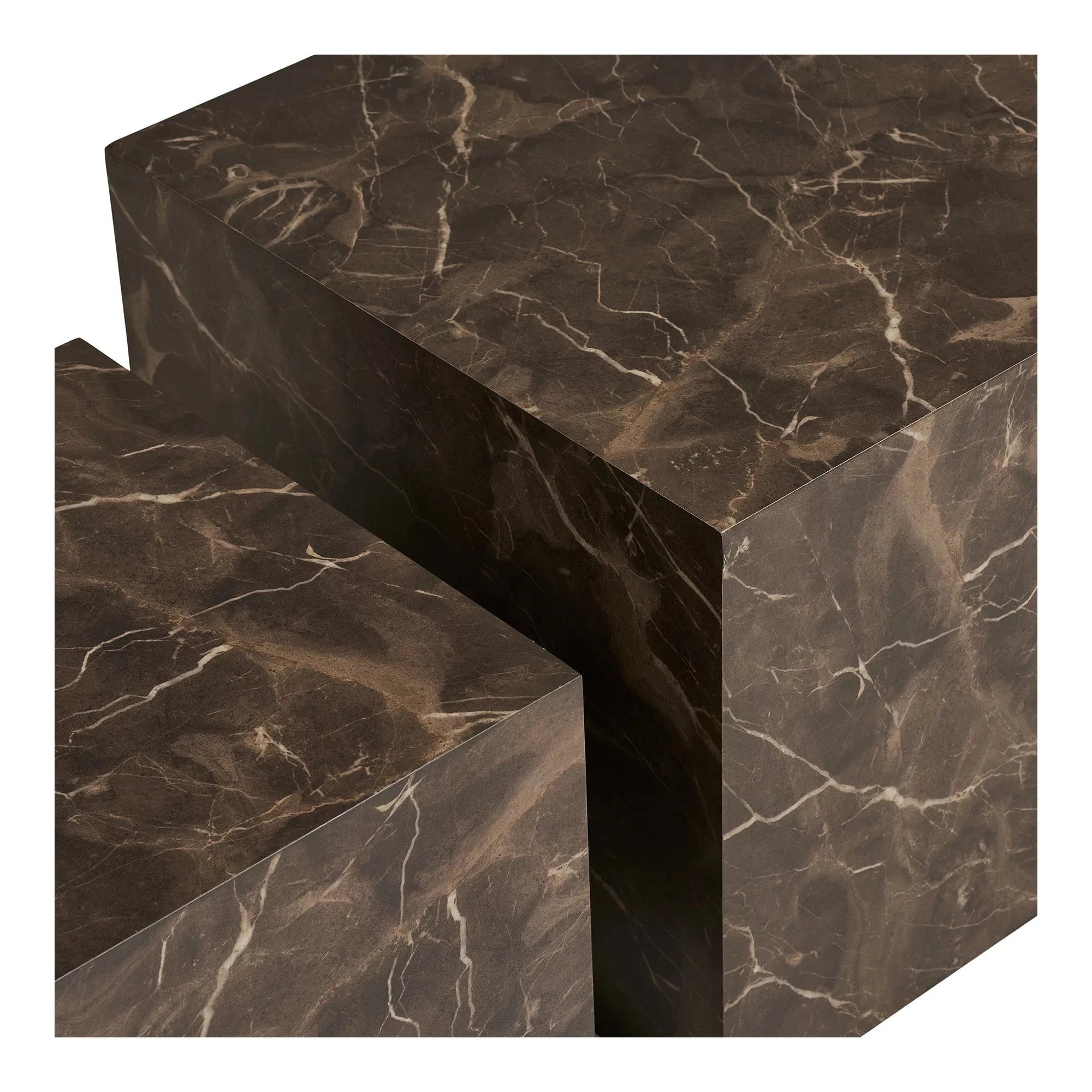 HOUSE NORDIC Τραπέζι Τραπεζάκι Σαλονιού Prague - MDF Ξύλο Όψη Μαρμάρου Καφέ Σετ Των 2 W40 x L40 x H36 / W50 x L50 x H40 HOUSE NORDIC