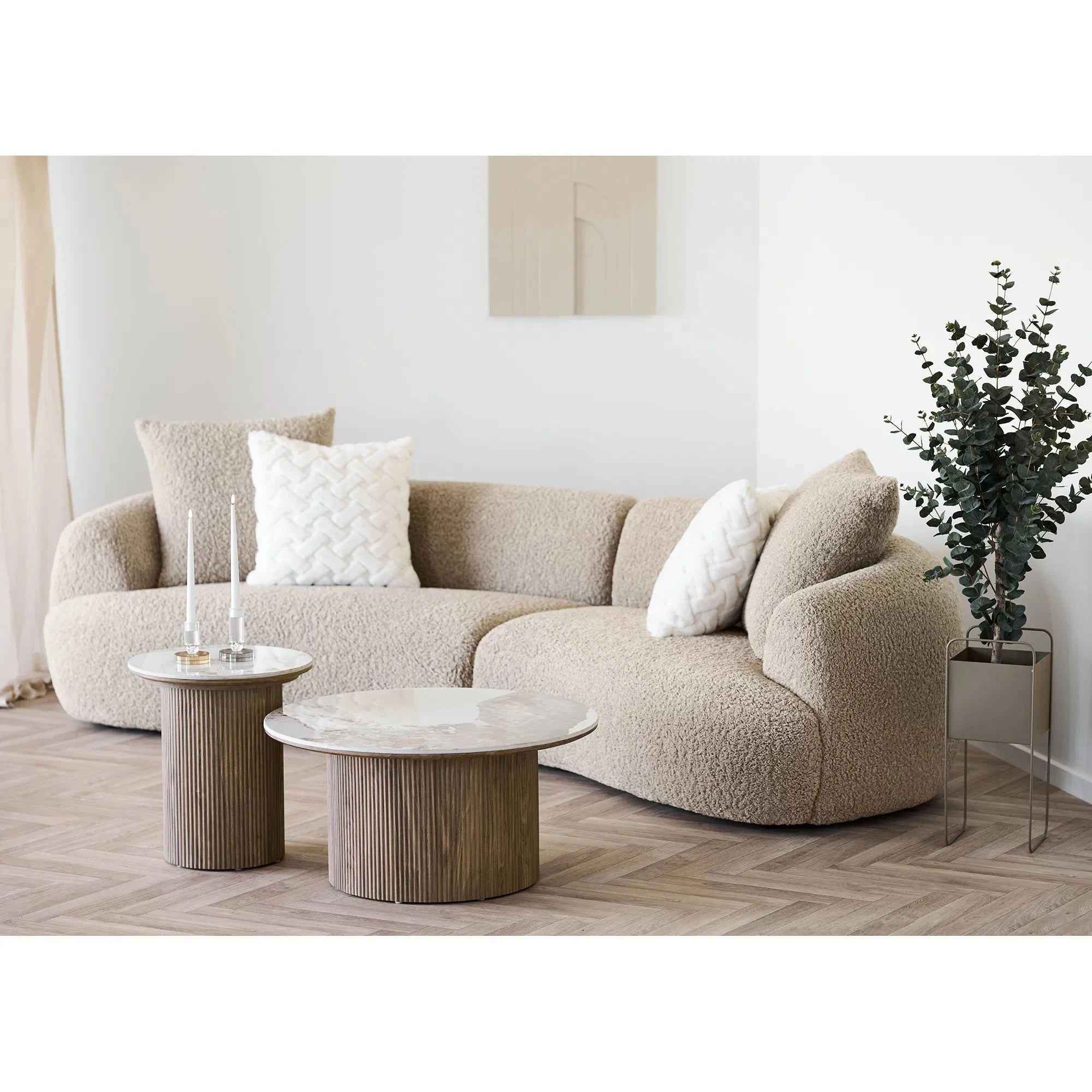 HOUSE NORDIC Τραπέζι Τραπεζάκι Σαλονιού Athens - Κεραμικό MDF Ξύλο Άσπρο Σκούρο Καφέ ø80 x H40 cm HOUSE NORDIC