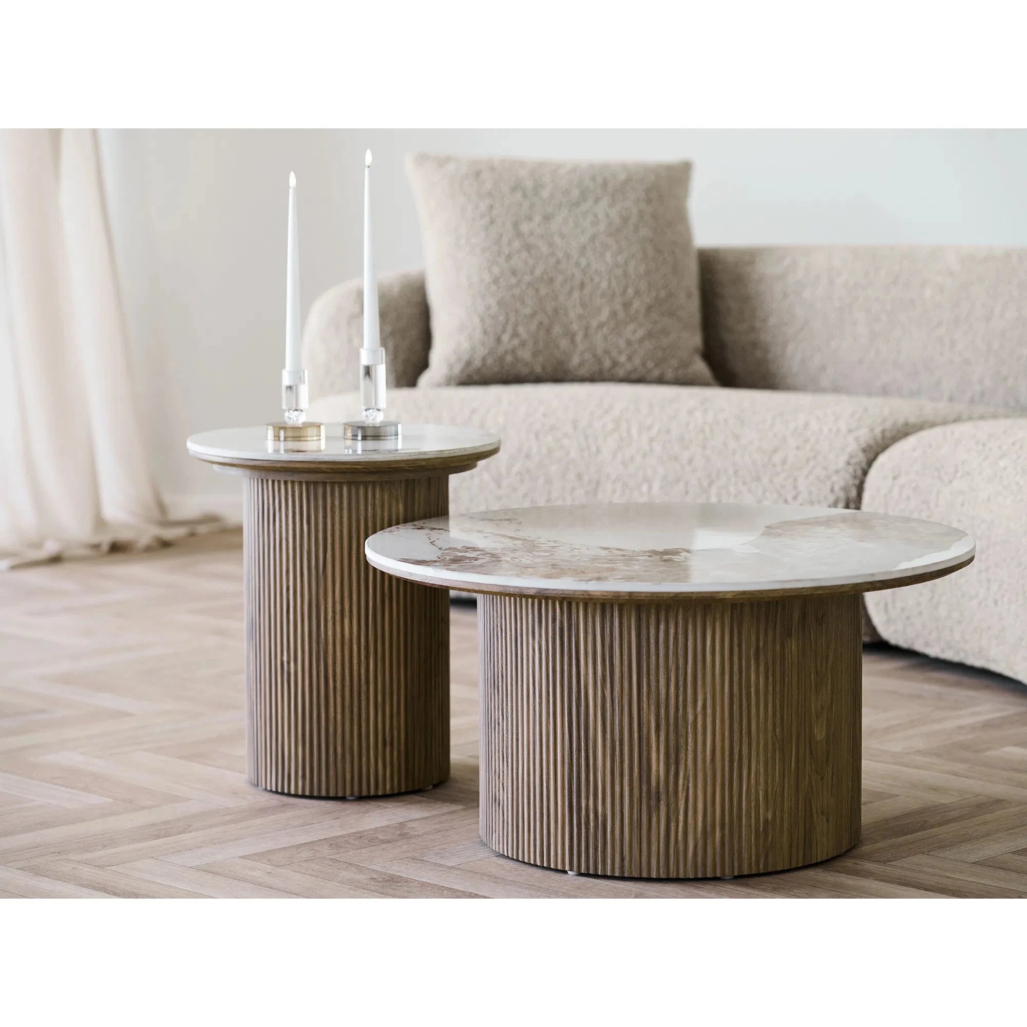 HOUSE NORDIC Τραπέζι Τραπεζάκι Σαλονιού Athens - Κεραμικό MDF Ξύλο Άσπρο Σκούρο Καφέ ø80 x H40 cm HOUSE NORDIC