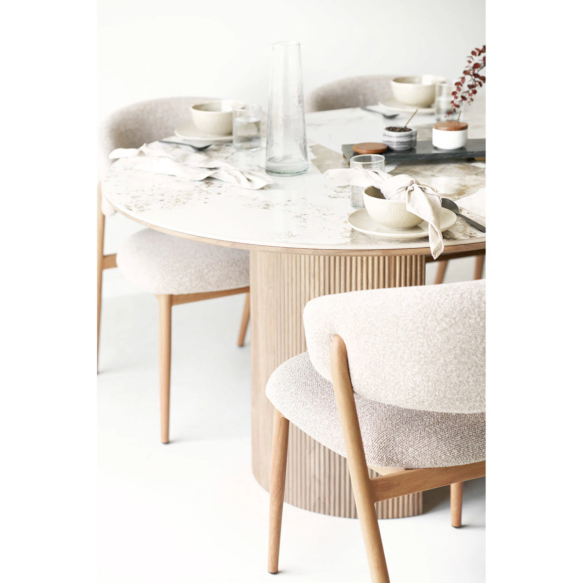 Τραπεζαρία Athens Ceramic Επιφάνεια White/Brown-Καφέ Ξύλινη Βάση / incl. 2 Extension Plates ø120x120-160-200x76 cm HOUSE NORDIC