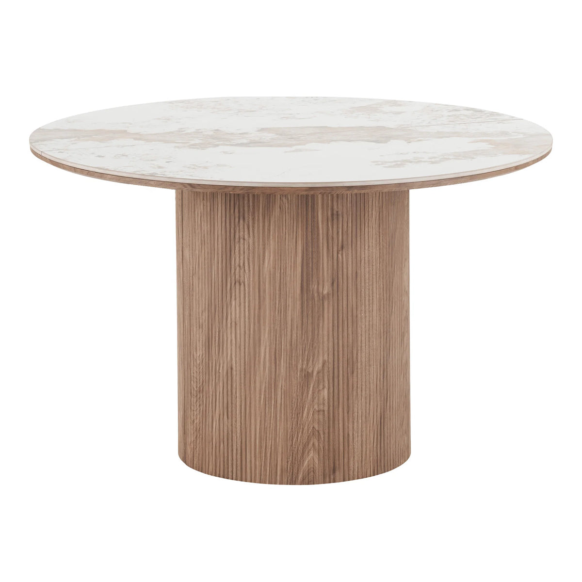 Τραπεζαρία Athens Ceramic Επιφάνεια White/Brown-Καφέ Ξύλινη Βάση / incl. 2 Extension Plates ø120x120-160-200x76 cm HOUSE NORDIC