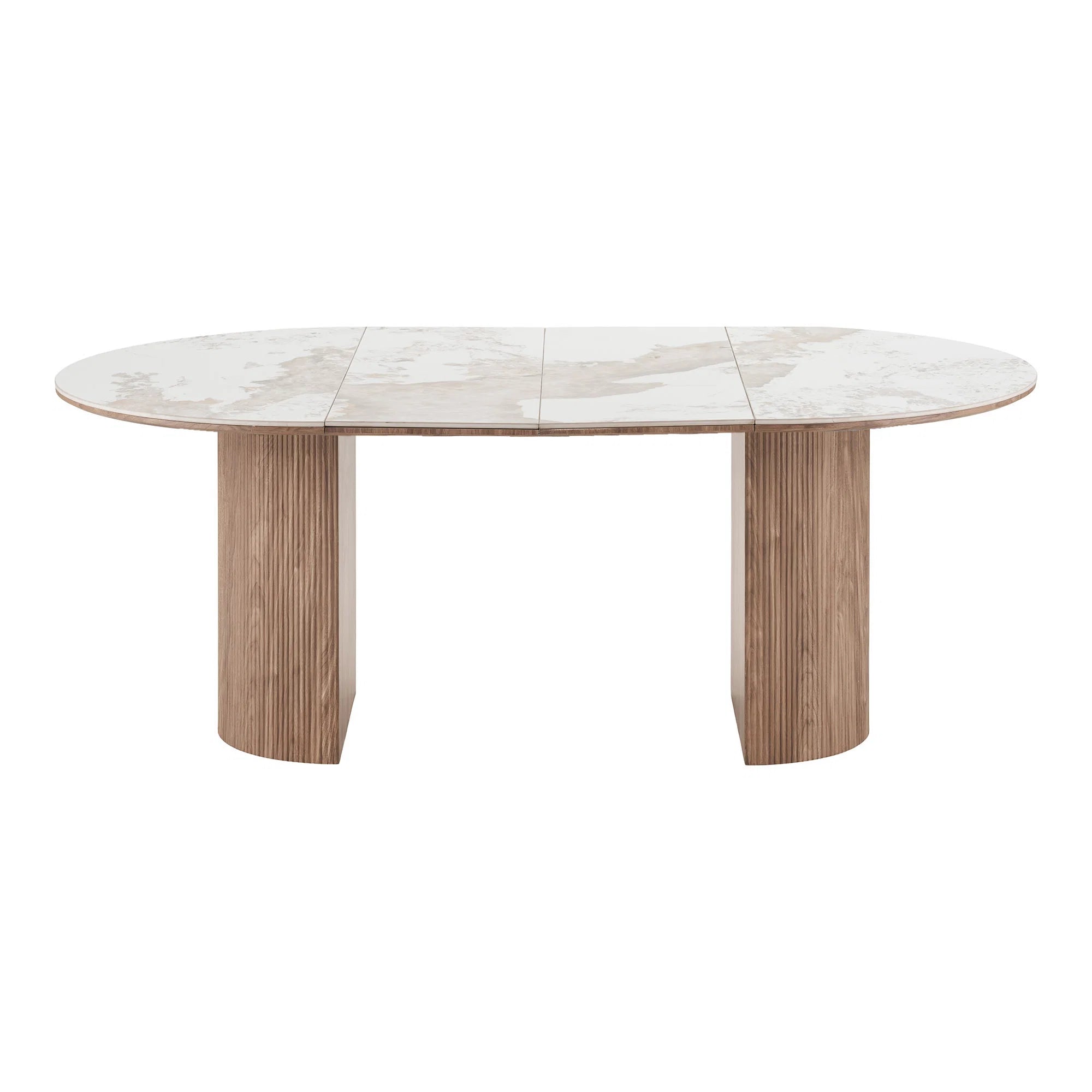 Τραπεζαρία Athens Ceramic Επιφάνεια White/Brown-Καφέ Ξύλινη Βάση / incl. 2 Extension Plates ø120x120-160-200x76 cm HOUSE NORDIC