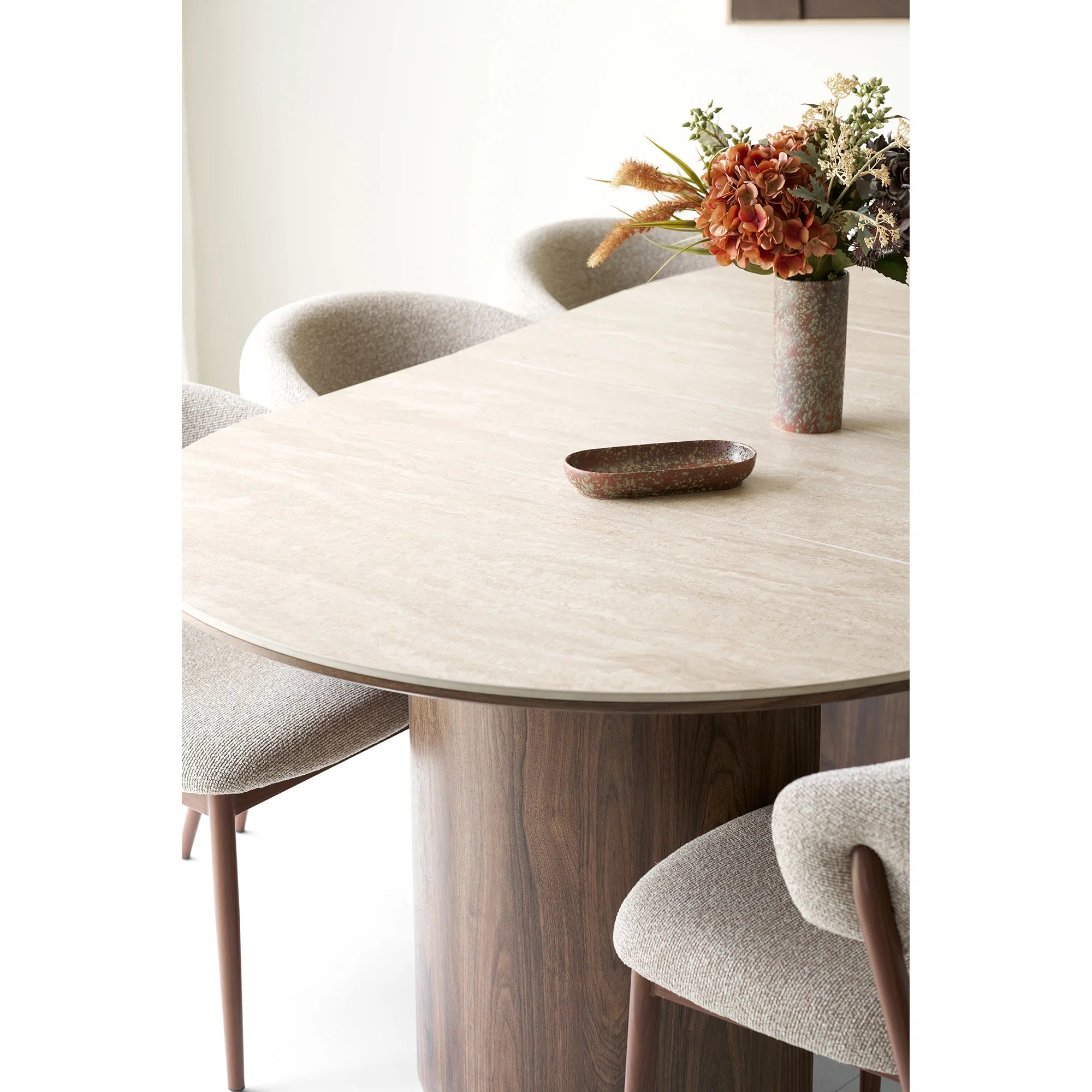 Travertine/ Legs Dark Brown incl. 2 extension plates ø120x120-160-200x76 cmHOUSE NORDIC