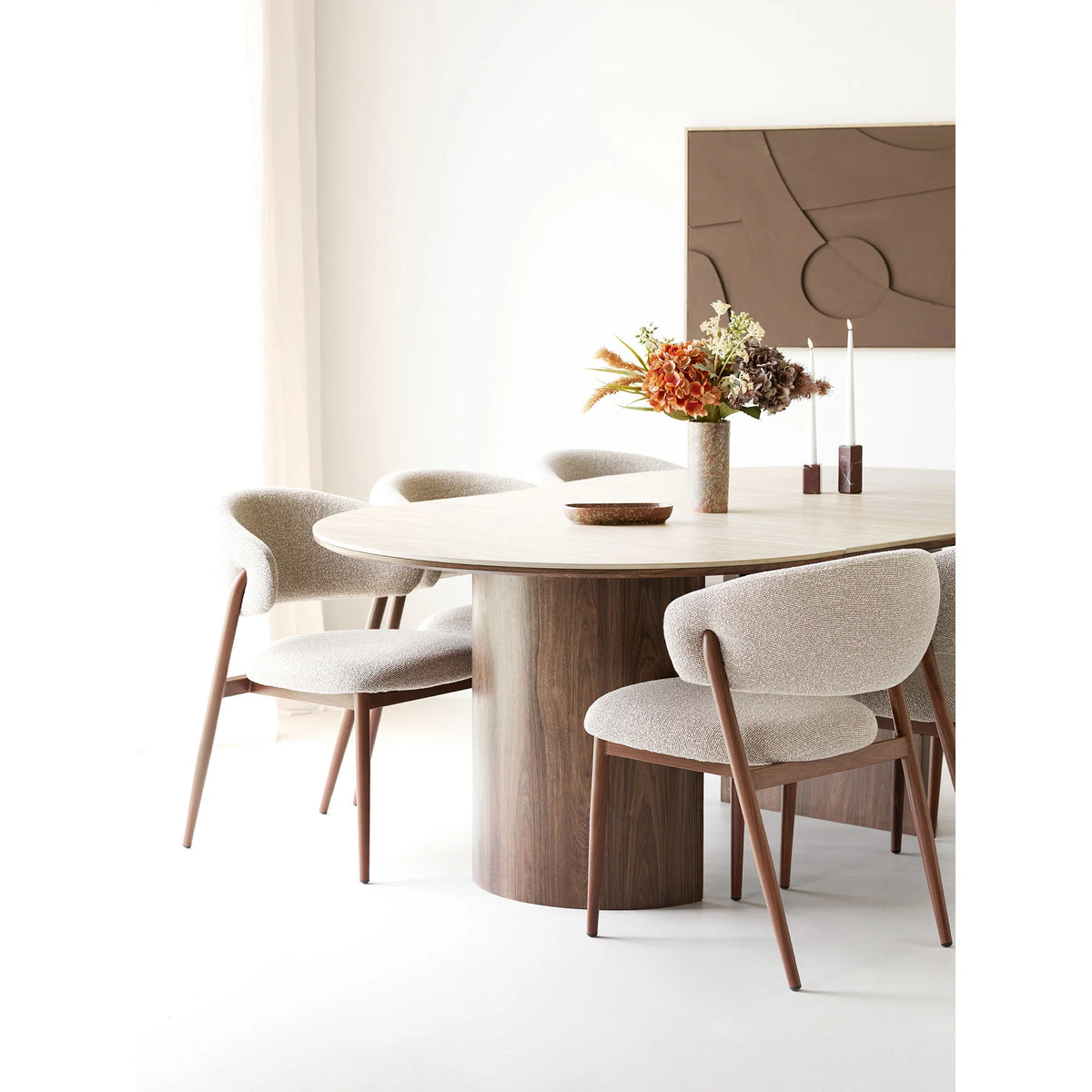 Travertine/ Legs Dark Brown incl. 2 extension plates ø120x120-160-200x76 cmHOUSE NORDIC
