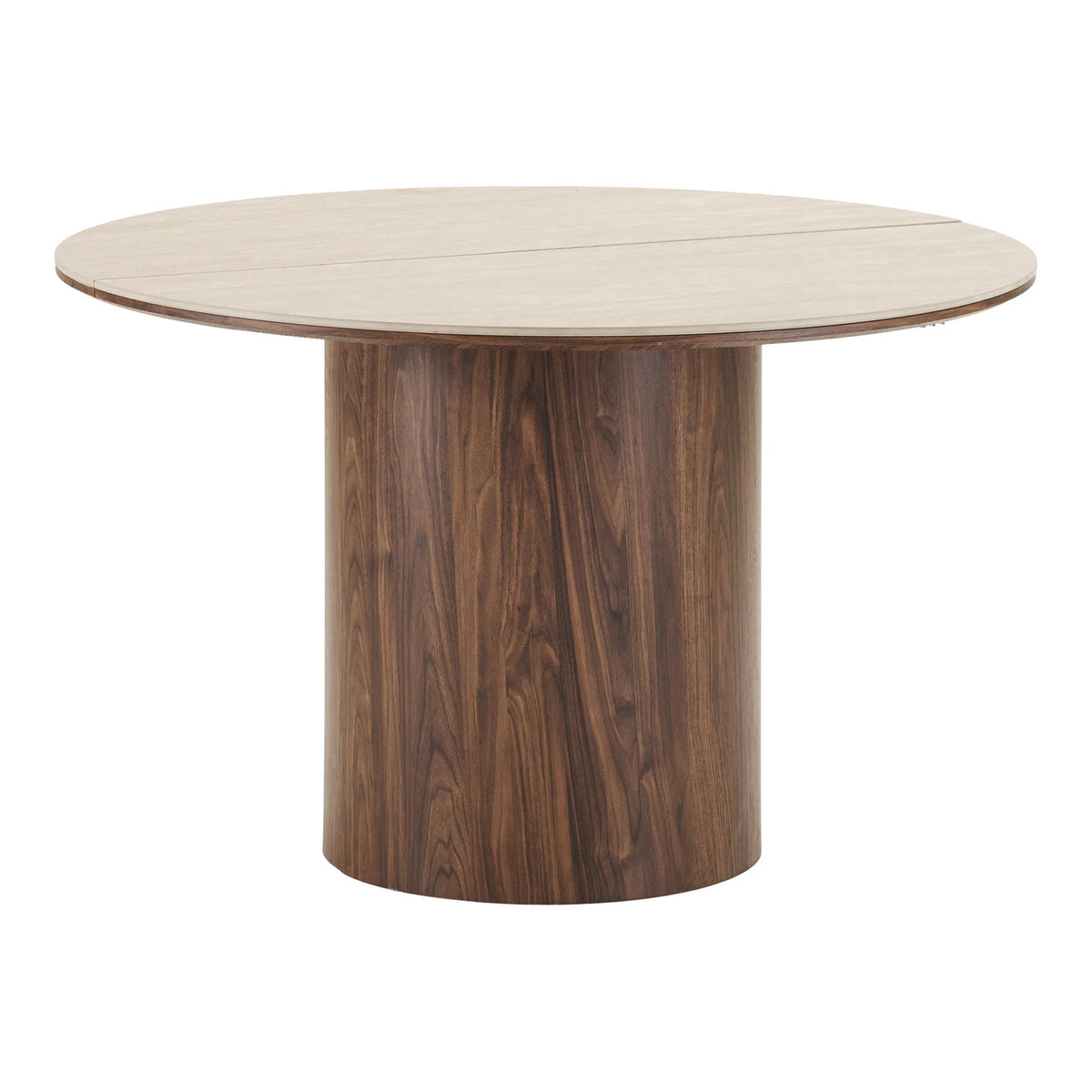 Travertine/ Legs Dark Brown incl. 2 extension plates ø120x120-160-200x76 cmHOUSE NORDIC