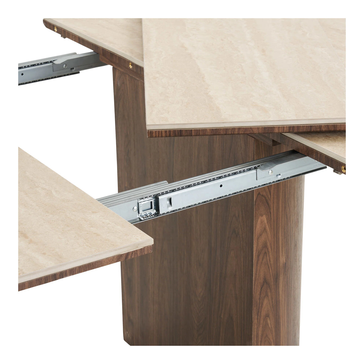 Travertine/ Legs Dark Brown incl. 2 extension plates ø120x120-160-200x76 cmHOUSE NORDIC