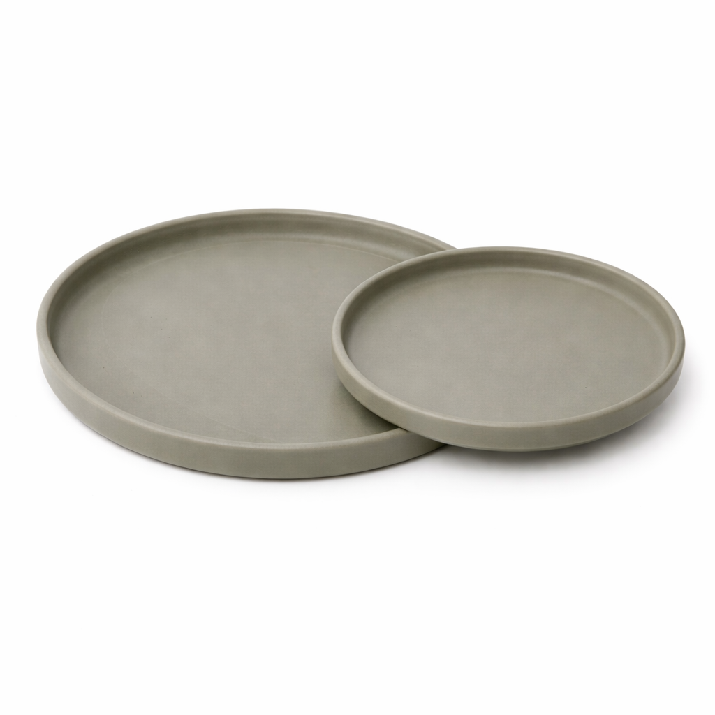 Πιατέλες Σετ 2 Τεμαχιων SOPHIA Λαδί Ματ Stoneware Ø24X3 / Ø21X2 cm Hintsdeco Collection