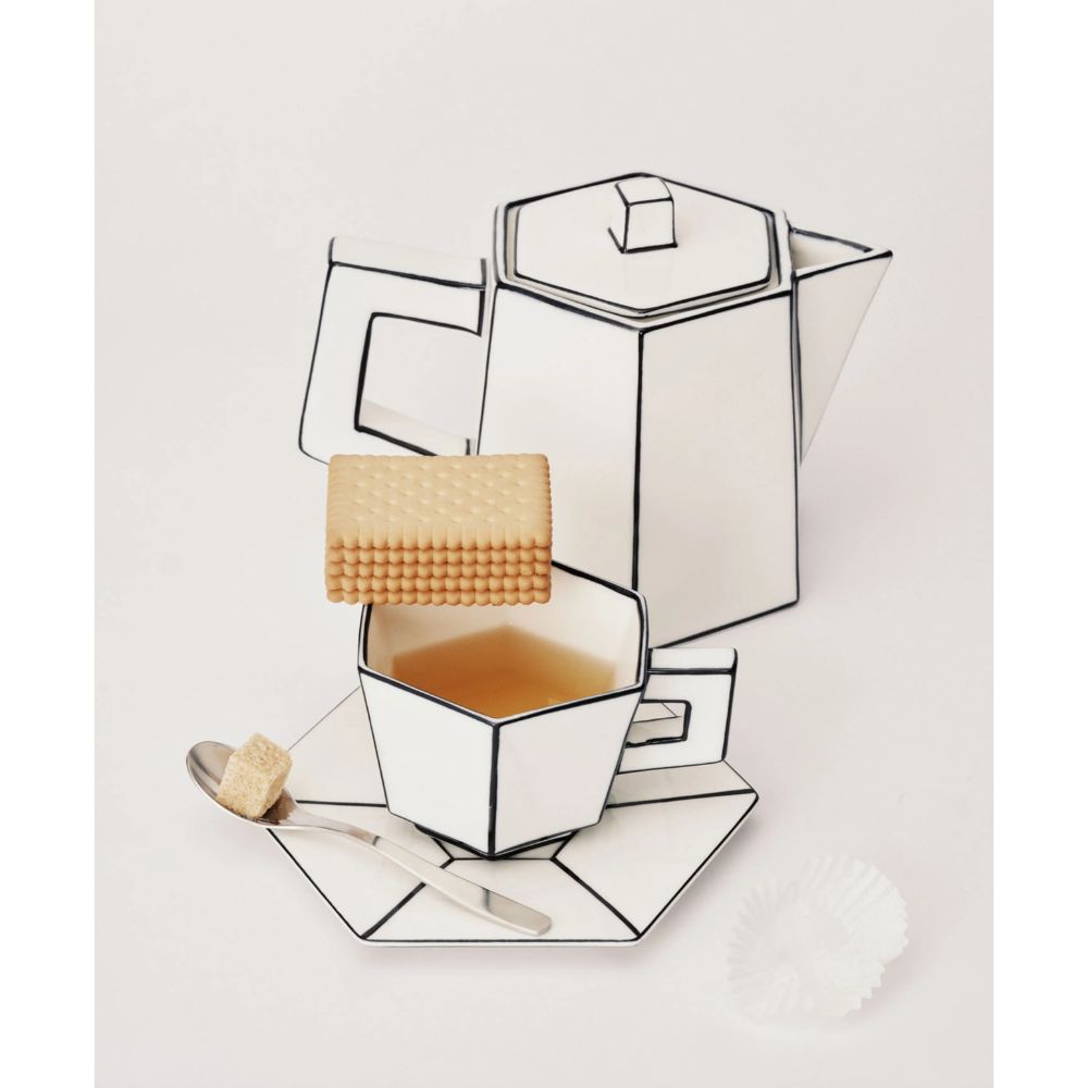 Φλιτζάνι Cappuccino με Πιατάκι Λευκό-Μαύρο Πορσελάνη 16.5x16.5x9cm SERAX