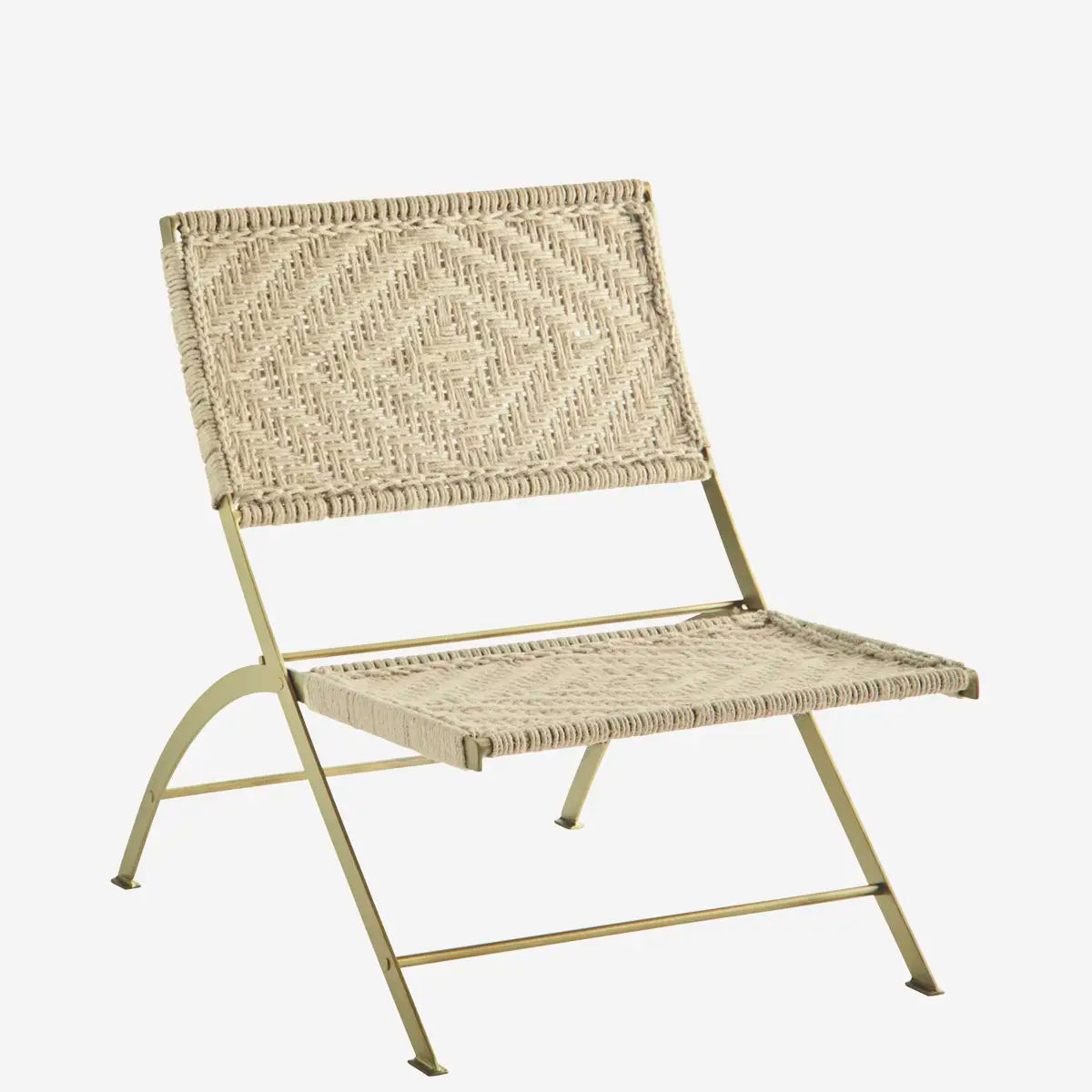 MADAM STOLTZ Καρέκλα Καρέκλα LOUNGE CHAIR W MACRAME Γιούτα / Μέταλλο Φυσικό / Αντικέ Brass  Madam Stoltz