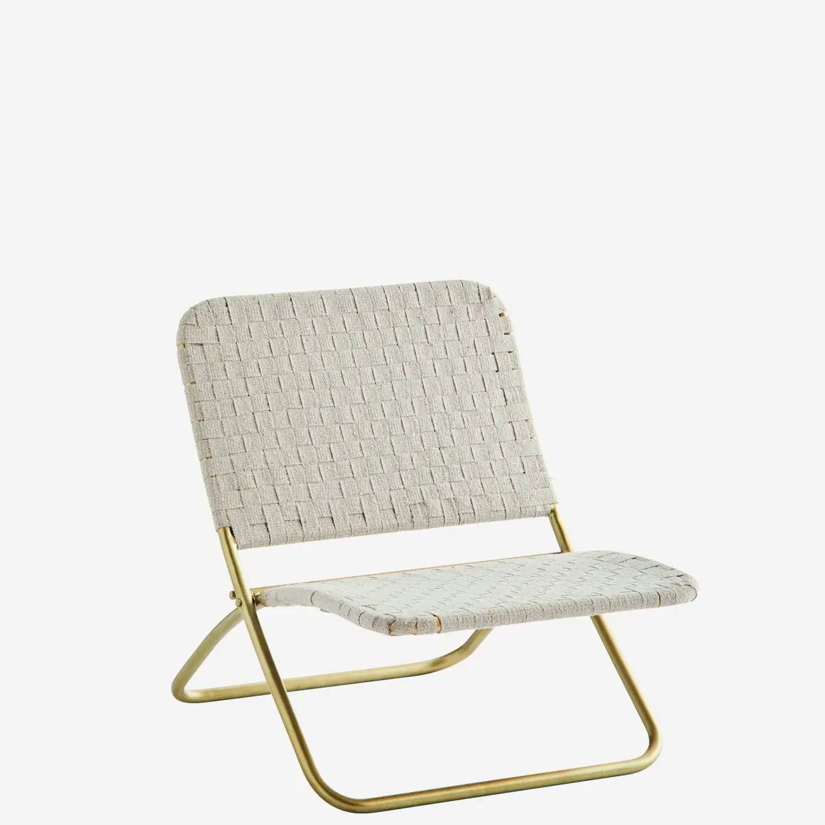 MADAM STOLTZ Καρέκλα Καρέκλα Παραλίας FOLDABLE BEACH CHAIR Βαμβάκι/Μέταλλο Off White / Aντικέ Brass Madam Stoltz
