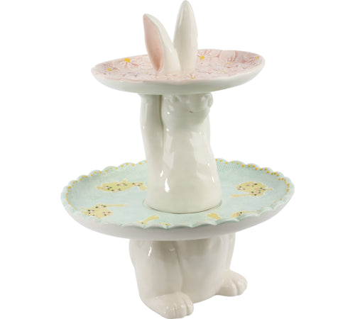 Decorative Platter Funny Bunny Ceramic Pastel Colors 24,5x24,5xH31cm Hintsdeco Collection
