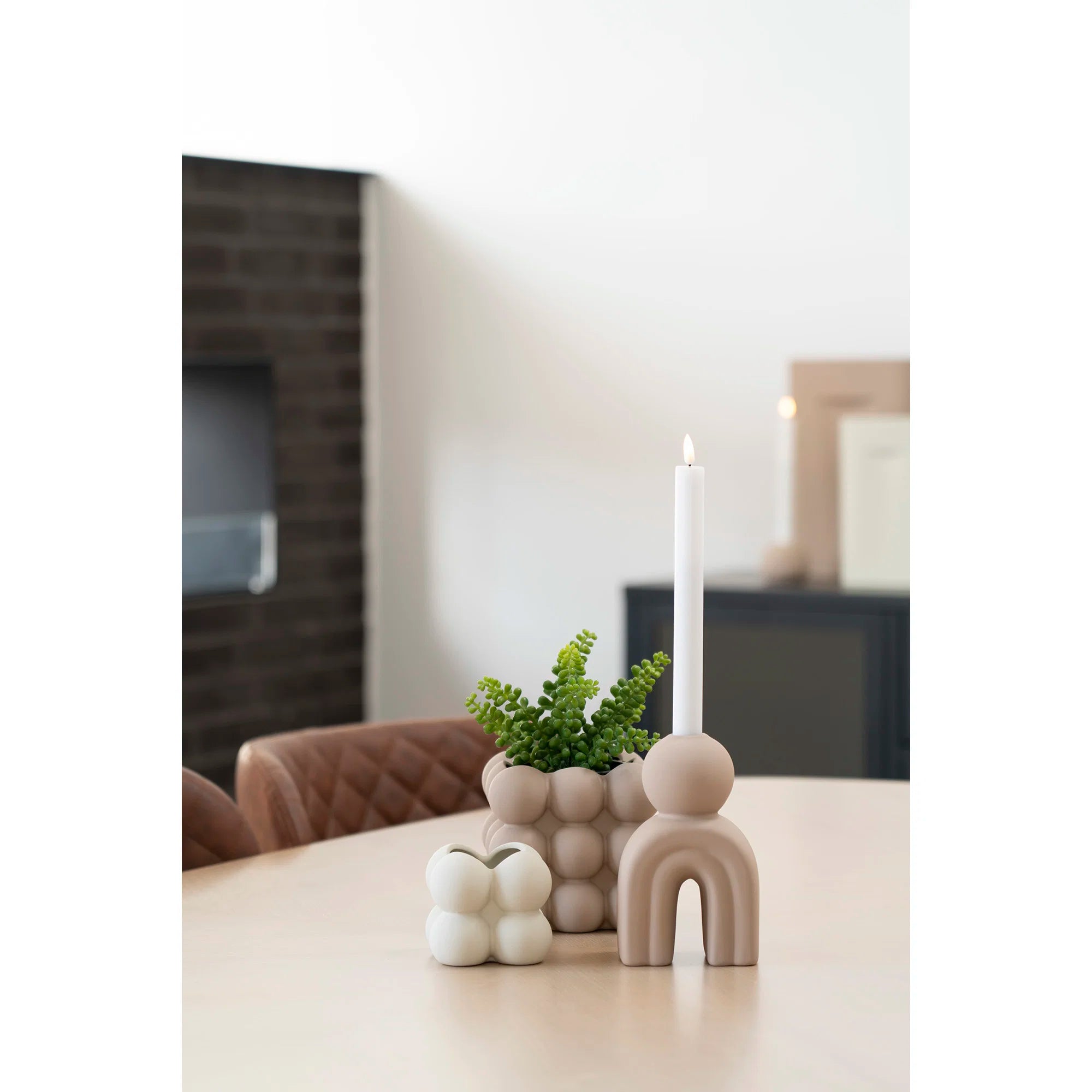 Κηροπήγιο Candle Ηolder Κεραμικό Καφέ Μόκα 10,5x6,5x Η17 cm  HOUSE NORDIC