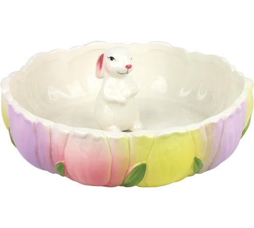 Decorative Bowl FLOWER BUNNY Ceramic Pastel Colors ø25x12cm Hintsdeco Collection