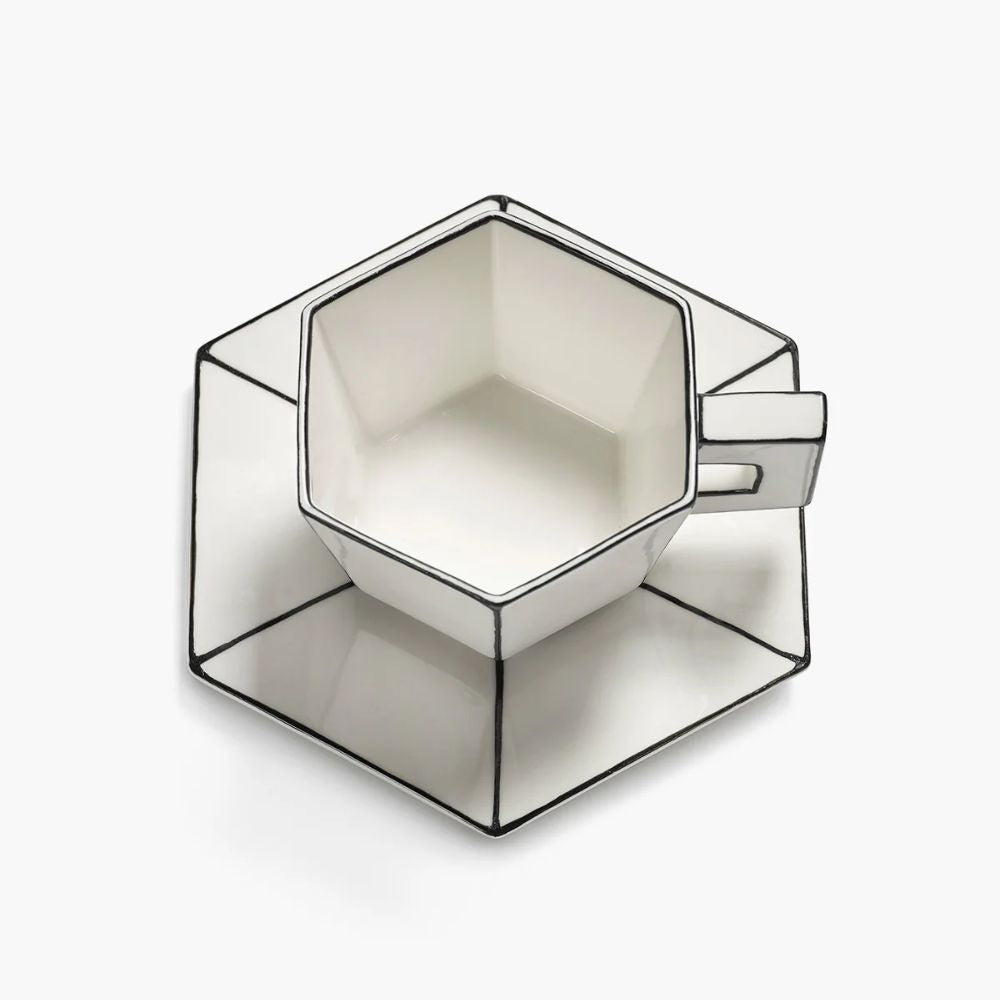 Φλιτζάνι Cappuccino με Πιατάκι Λευκό-Μαύρο Πορσελάνη 16.5x16.5x9cm SERAX