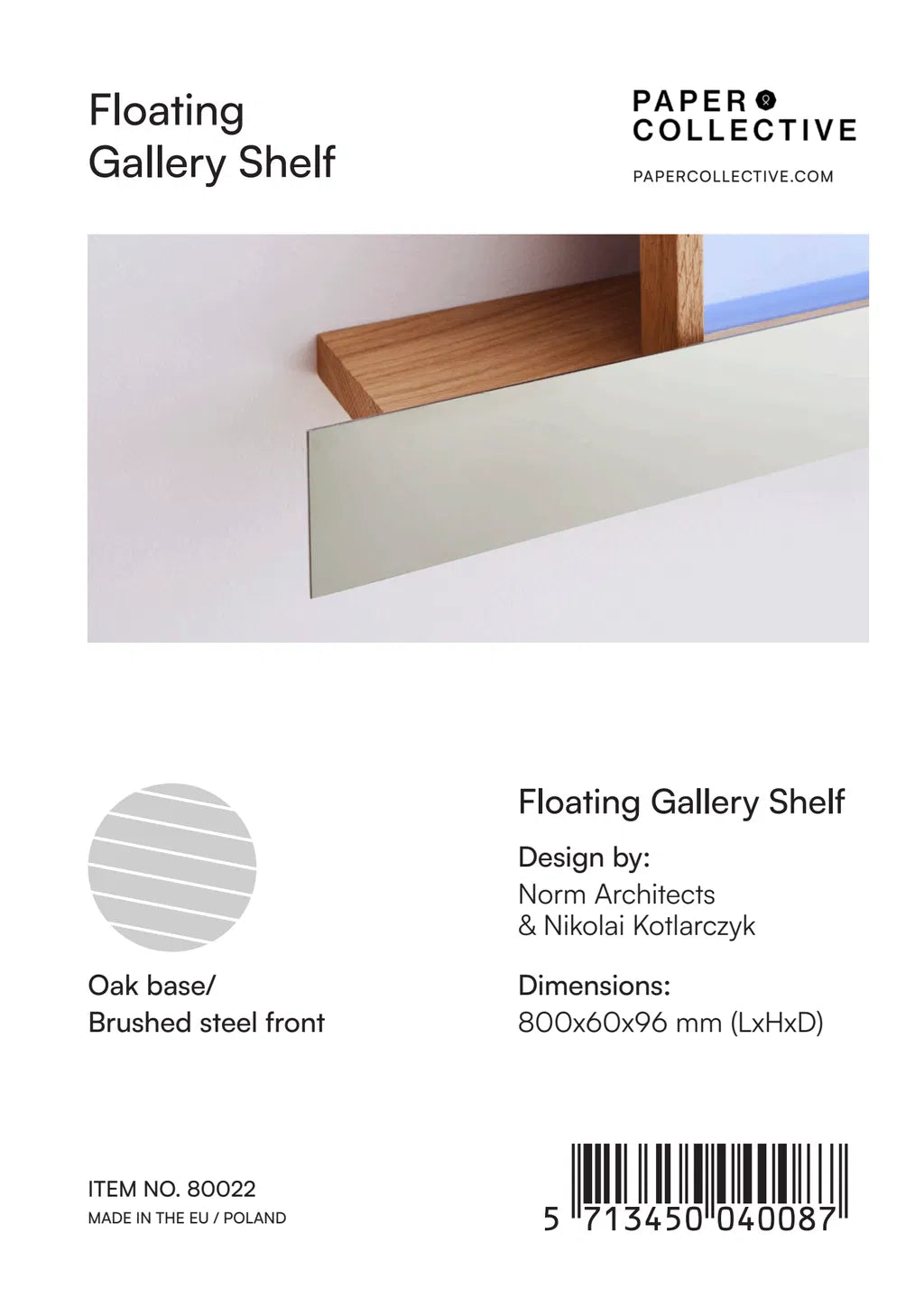 PAPER COLLECTIVE Ραφιέρα Ράφι Gallery - Βουρτσισμένο Ατσάλι Δρυς L80 x H6 x D10 cm PAPER COLLECTIVE