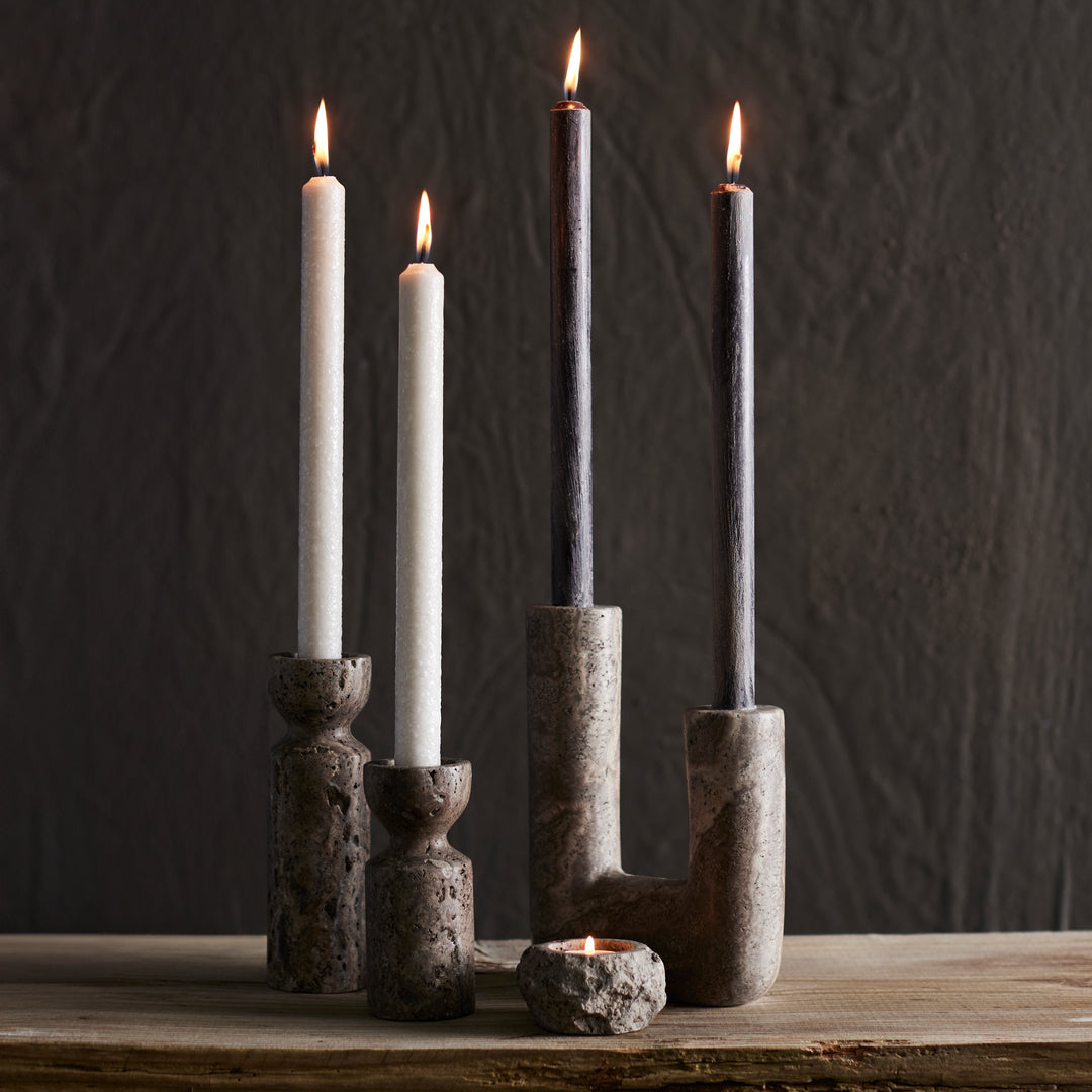 Κηροπήγιο Minerva Rustic Μπεζ Τραβερτίνη W14,5xH20 cm  - Travertine - Titanium MUUBS
