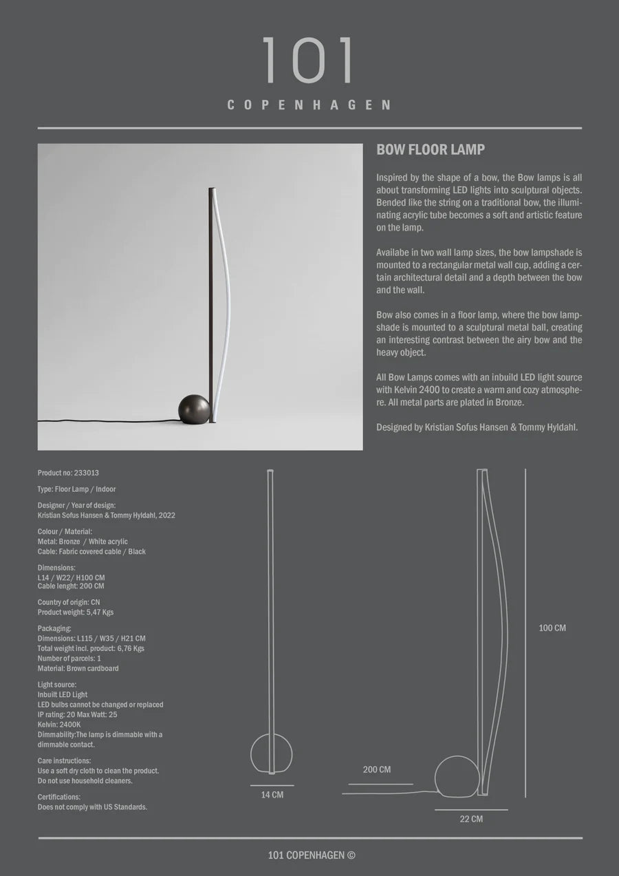 101 COPENHAGEN Επιδαπέδιο Φωτιστικό Φωτιστικό Δαπέδου Bow Floor Lamp Μπρονζέ Μεταλλικό Η100xW22xL14 cm 101 Copenhagen