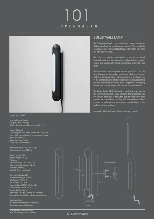 101 COPENHAGEN Φωτιστικό οροφής Φωτιστικό Τοίχου Bullet Wall Lamp Μεταλλικό/Γυαλί Μπρονζέ L14xW16xH62 101 COPENHAGEN