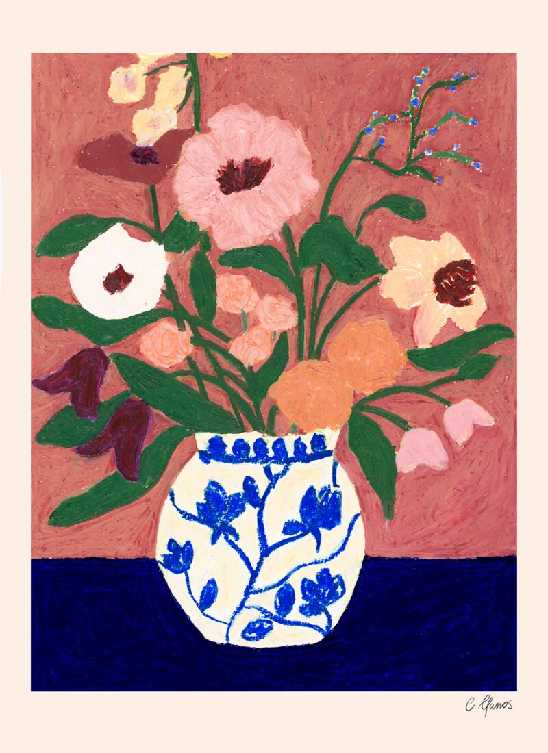 THE POSTER CLUB Poster Πόστερ Flowers On Blue Table - Πολύχρωμο 50 x 70 cm THE POSTER CLUB