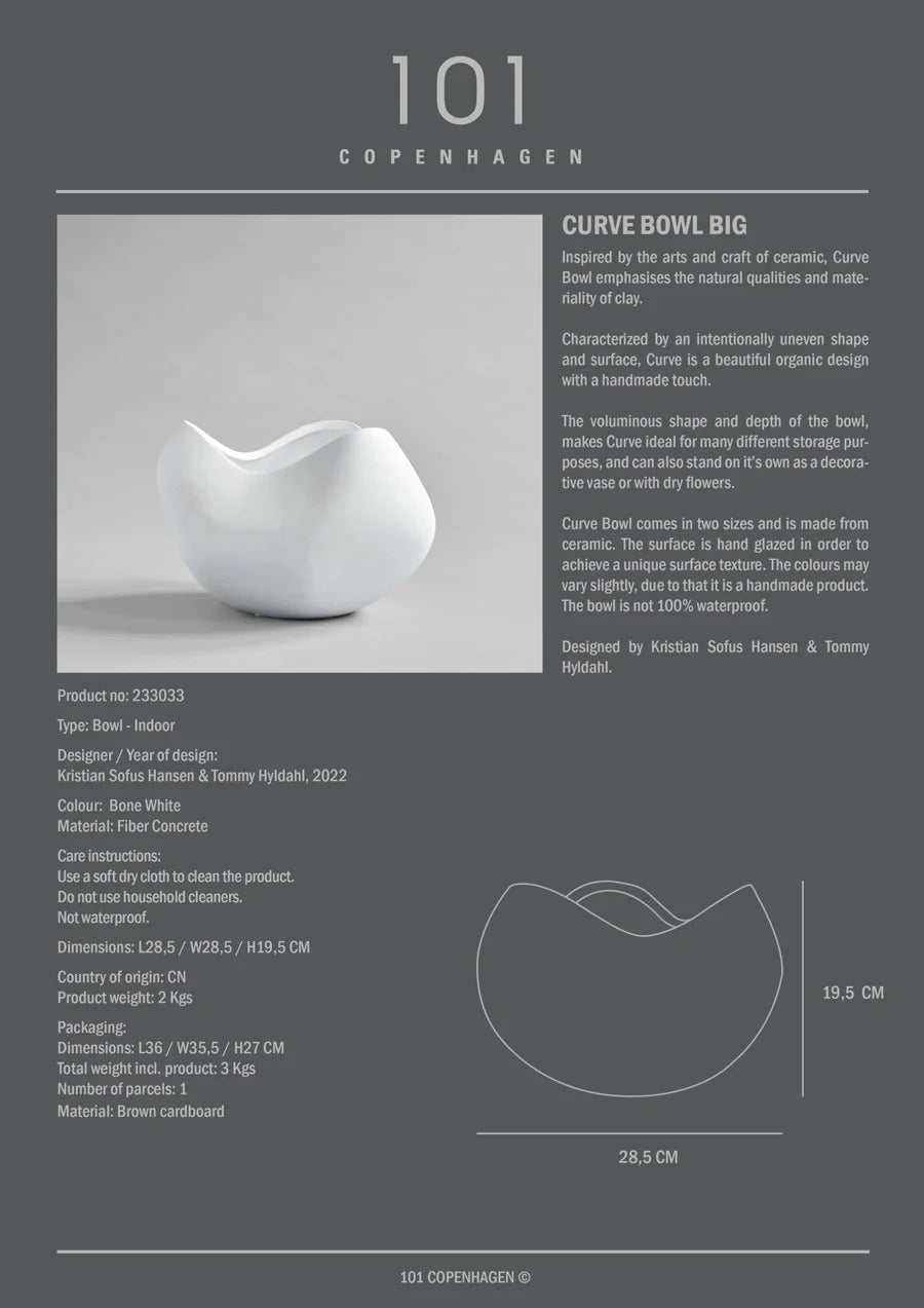 101 COPENHAGEN Βάζο Curve Bowl Big Κεραμικό Διακοσμητικό Βάζο Άσπρο Η19,5x28,5x28,5cm 101 COPENHAGEN