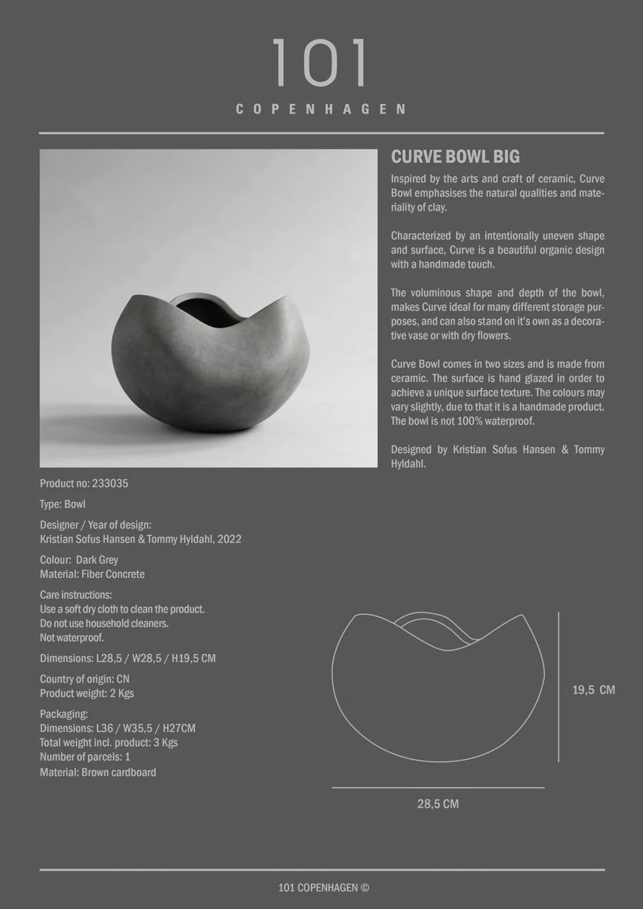 101 COPENHAGEN Βάζο Curve Bowl Big Κεραμικό Διακοσμητικό Βάζο Γκρι Η19,5x28,5x28,5cm 101 COPENHAGEN