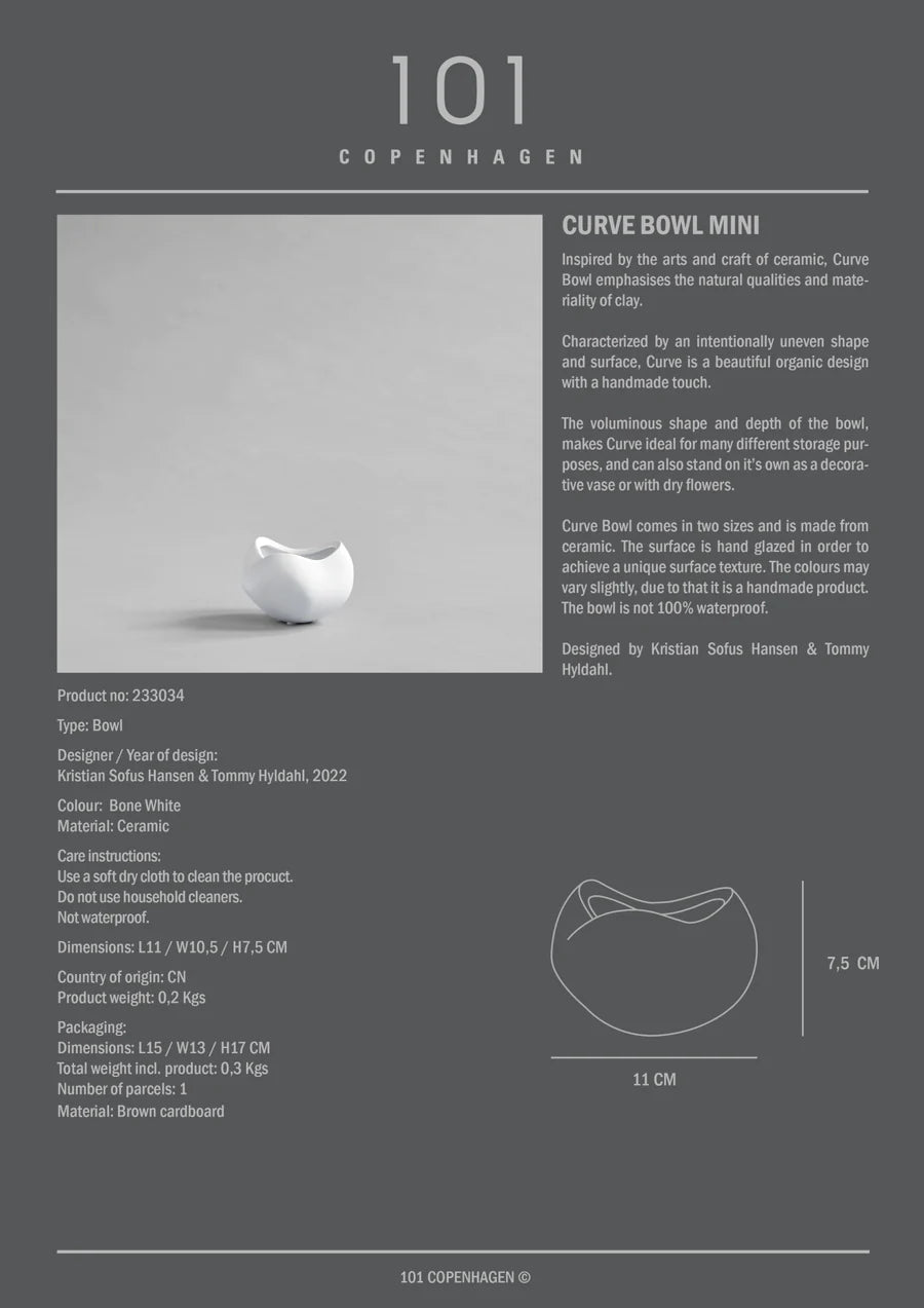 101 COPENHAGEN Διακοσμητικo Μπολ Curve Bowl Mini Κεραμικό Διακοσμητικό Βάζο Άσπρο Η7,5xW10,5xL11,5cm 101 COPENHAGEN