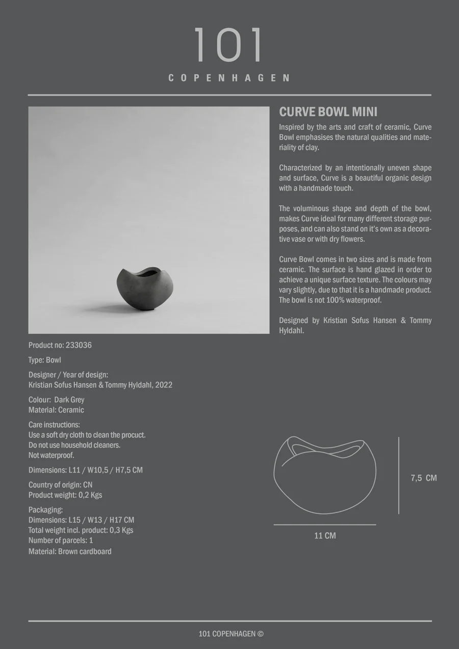 101 COPENHAGEN Διακοσμητικo Μπολ Curve Bowl Mini Κεραμικό Διακοσμητικό Βάζο Γκρι Η7,5x10,5x11,5cm 101 COPENHAGEN