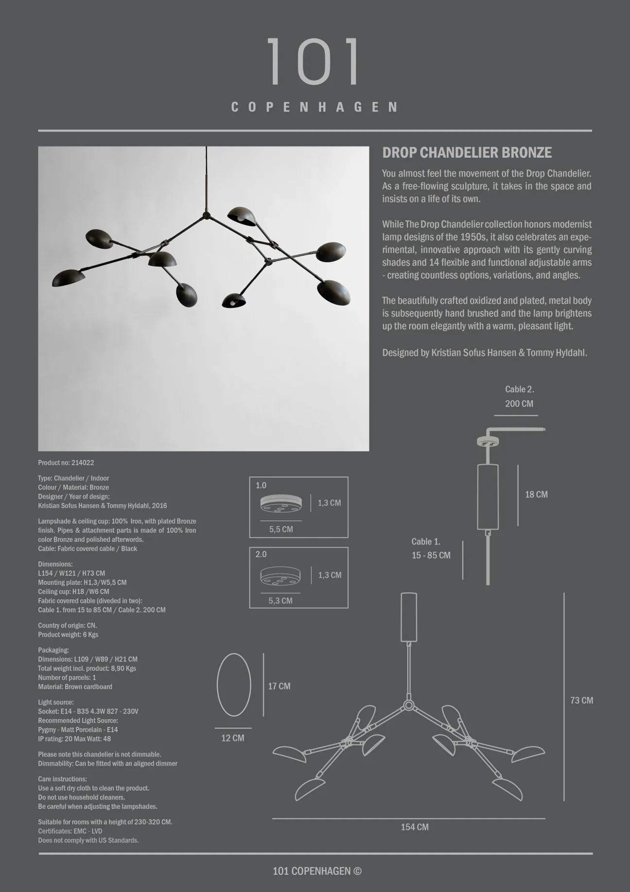 101 COPENHAGEN Φωτιστικό οροφής Φωτιστικό Οροφής Drop Chandelier Αλουμίνιο/Ορείχαλκος/Σίδερο Μπρονζέ 121x154xH73 cm 101 COPENHAGEN
