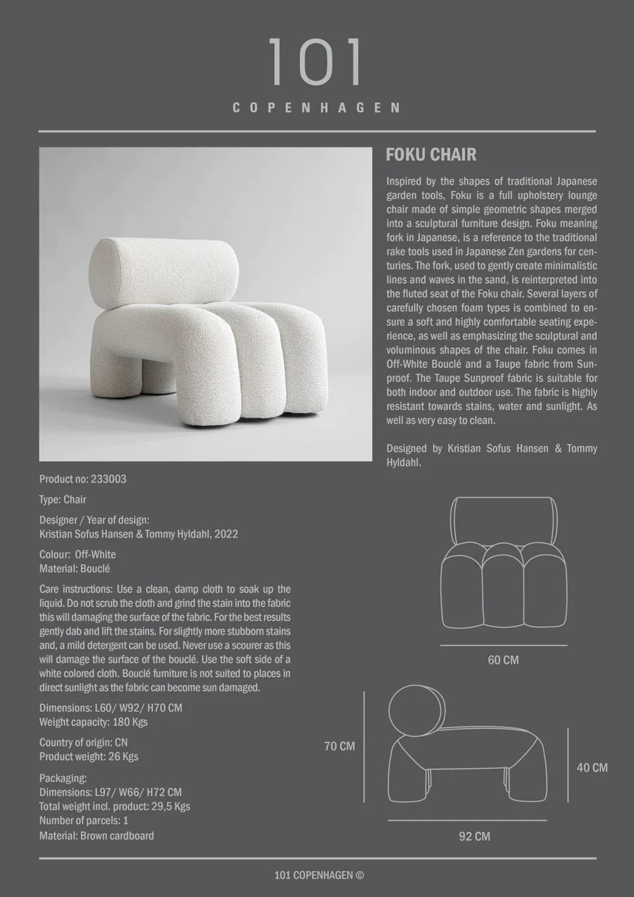 101 COPENHAGEN Πολυθρόνα Πολυθρόνα Foku Chair Bouclé Άσπρο Μπουκλε L86xW60xH71.5 cm 101 COPENHAGEN